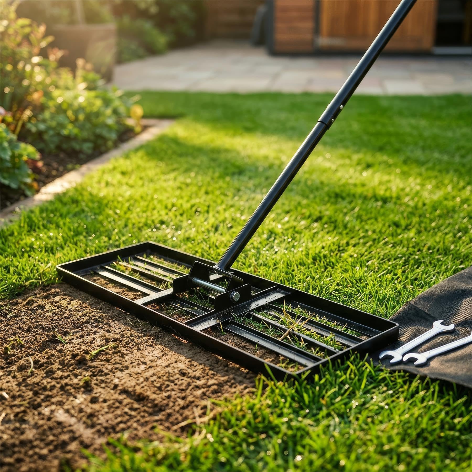 Harbour Housewares Heavy Duty Steel Lawn Levelling Rake 92cm x 25cm - Wide Garden Lawn Leveller with 1.7m Handle - Soil Spreader, Topdressing Rake & Turf Preparation Landscaping Tool