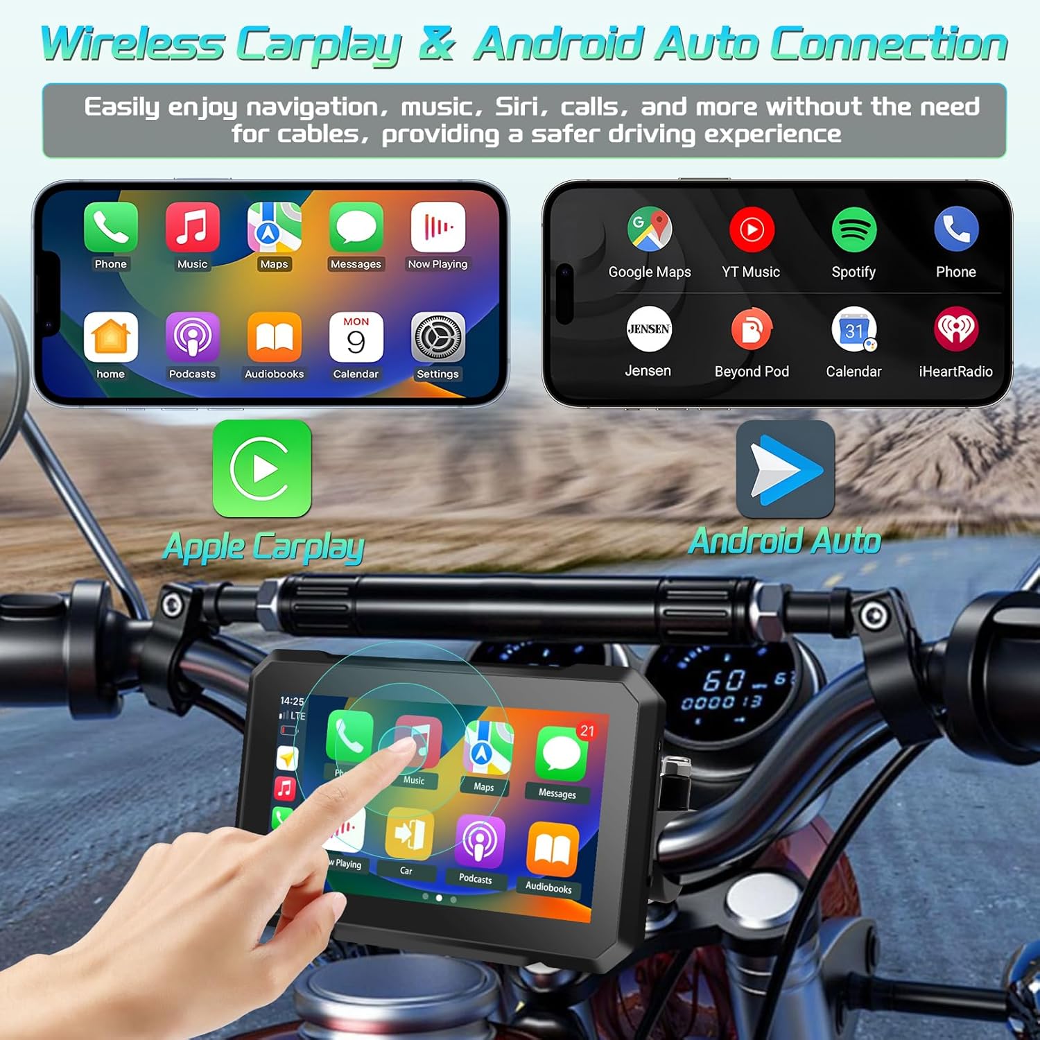 KAOLALI 7 Inch Motorcycle GPS Navigator, Universal IPX7 Waterproof Touch Screen GPS Portable Navigation System with CarPlay/Android Auto for Motorbike