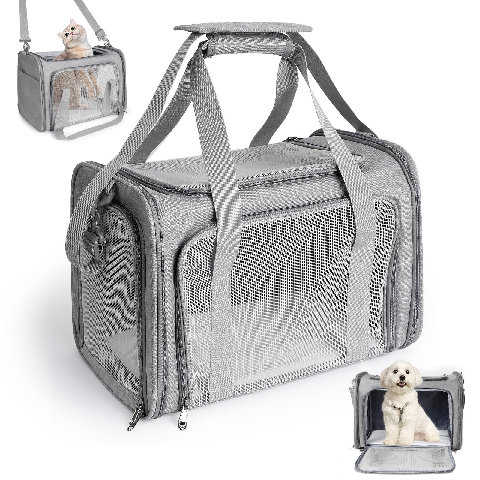 AiQInu Bolsa de Transporte para Perro Gato, Plegable Mochila para Gatos con Correa de Hombro Ajustable, Bolso para Perro Gato Capacidad de Carga 3-6kg, para Mediano Pequeño Perro Cat Mascotas en Avió