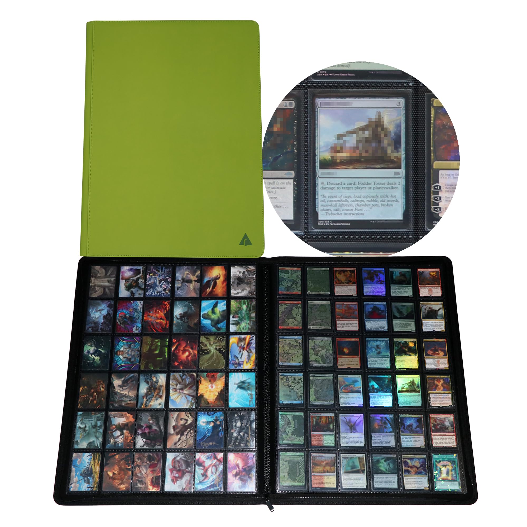 Raccoglitore per carte collezionabili a 36 tasche, senza anelli, contiene 2304 carte con buste, pagine nere a caricamento laterale, resistente all'acqua, per TCG e sport (verde)