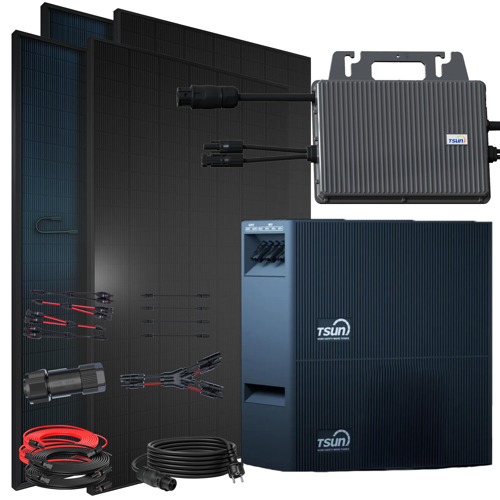 SUNNIVA® 1840W Balkonkraftwerk mit 4,02 kWh Speicher TSUN SOLARCAN TSOL-DCU2000Lite, BIFAZIAL FULLBLACK komplett Steckdose, PV Solaranlage Komplettset mit Solarspeicher, 4x 500W Glas-Glas Bifacial