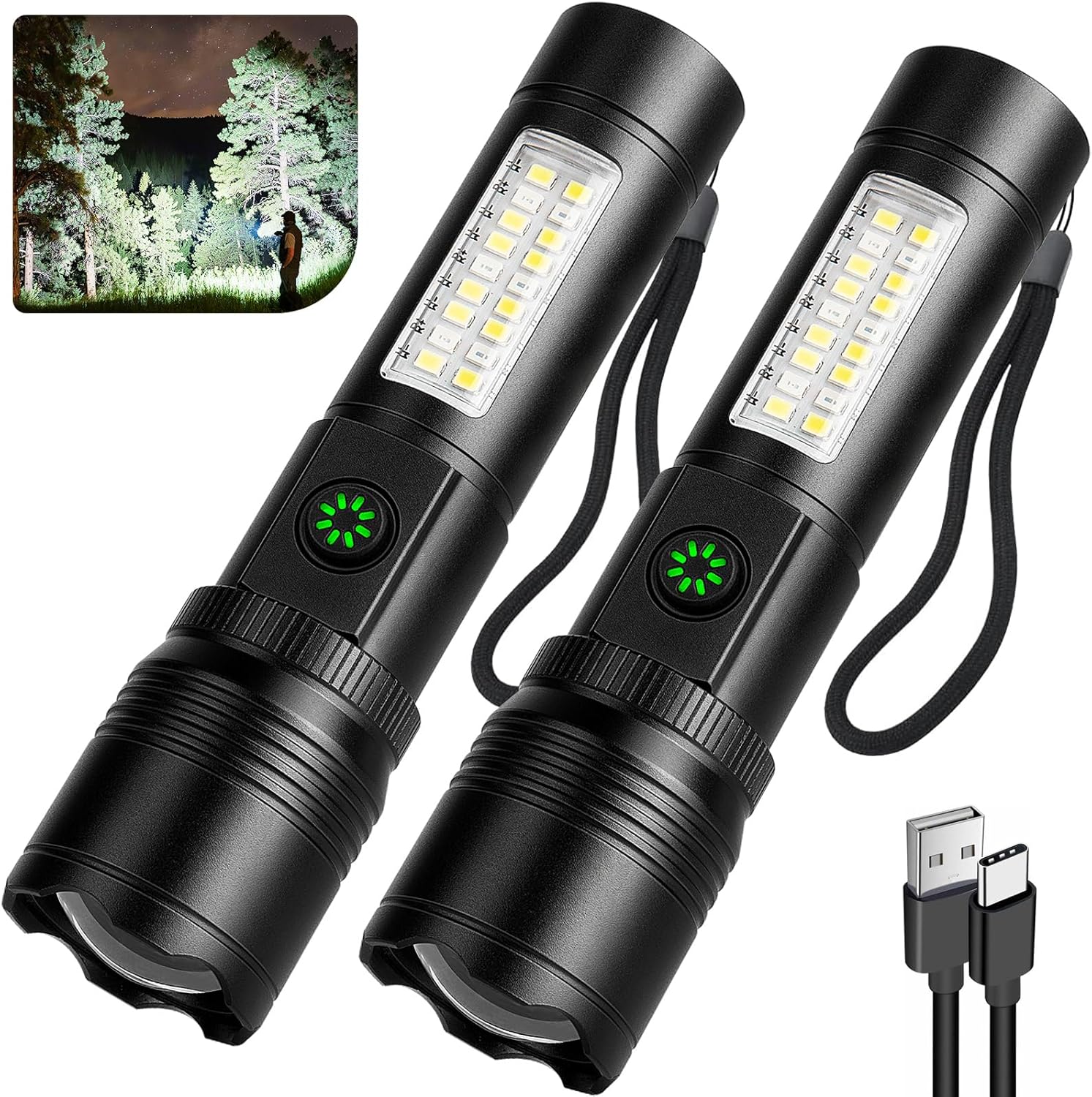 azamine Rechargeable Flashlights High Lumens, 990000LM Super Bright Flash Light with 6 Modes, Adjustable Powerful Handheld LED Flashlight for Home Camping 2
