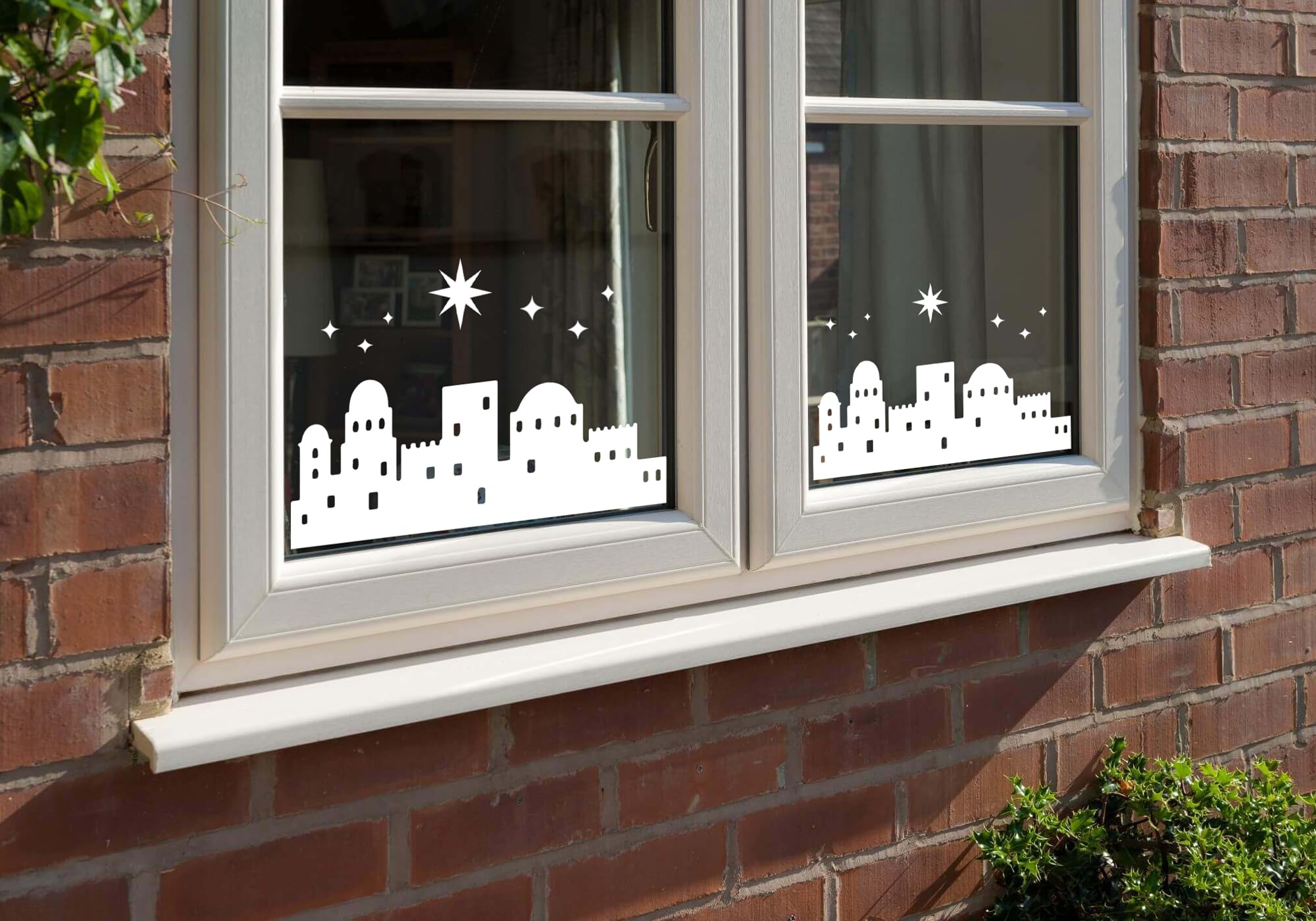 Stika.co White Town Of Bethlehem And Christmas Star Large Or Medium Window Clings - Reusable Static Vinyl Holiday Decorations - Religious Christmas Decor (Medium - A4)