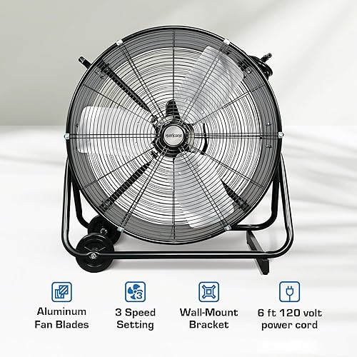 Miniatura 2 de Hurricane - Ventilador de tambor de 24 pulgadas con inclinación ajustable - Ventilador de tambor de inclinación ajustable resistente de 24 pulgadas