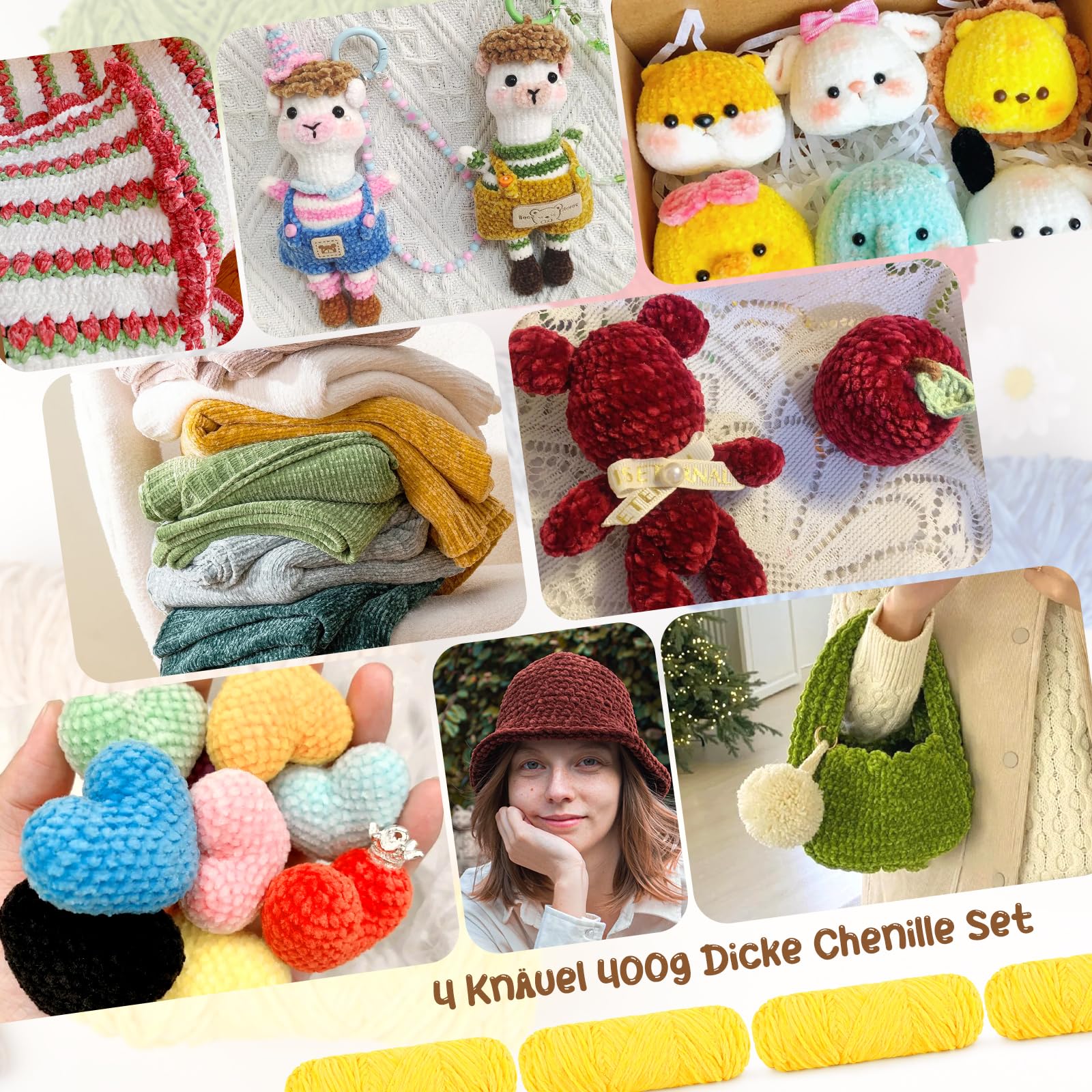 Coopay Chenillewol voor het haken, 6x100g zachte fluweelachtige chenillegaren, pluizige dikke wol voor het breien, warme pluchewol hakengaren voor dekens, sjaals, mutsen - Rood Coopay Chenillewol voor het haken, 6x100g zachte fluweelachtige chenillegaren, pluizige dikke wol voor het breien, warme pluchewol hakengaren voor dekens, sjaals, mutsen - Rood