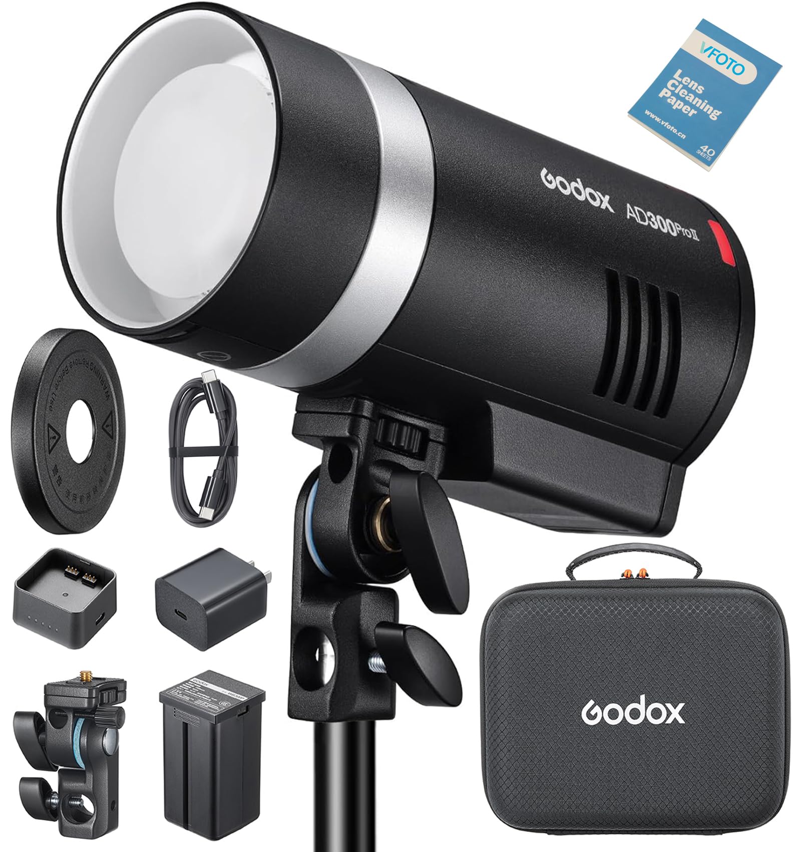 Godox AD300Pro II AD300ProII 300Ws Flash al Aire Libre, 12W Bi-Color 2800K-6000K, Sistema X inalámbrico 2.4G, TTL HSS,Compatible con Canon,Nikon,Sony,Fuji,Olympus,Pentax Cámaras