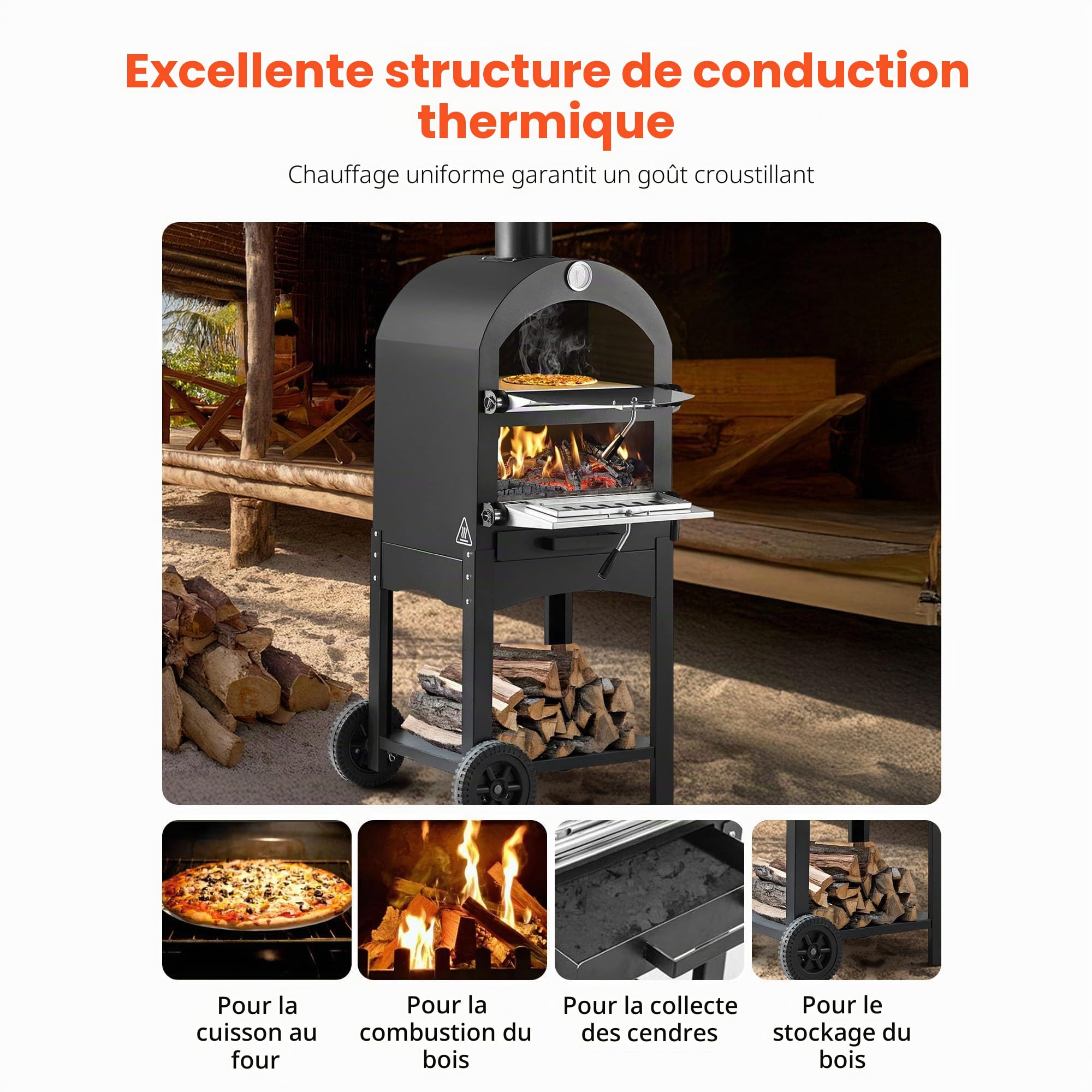 VEVOR Four à Pizza d’Extérieur 12 pouces 305 mm, Four à Granulés de Bois 2 Niveaux, 538 °C