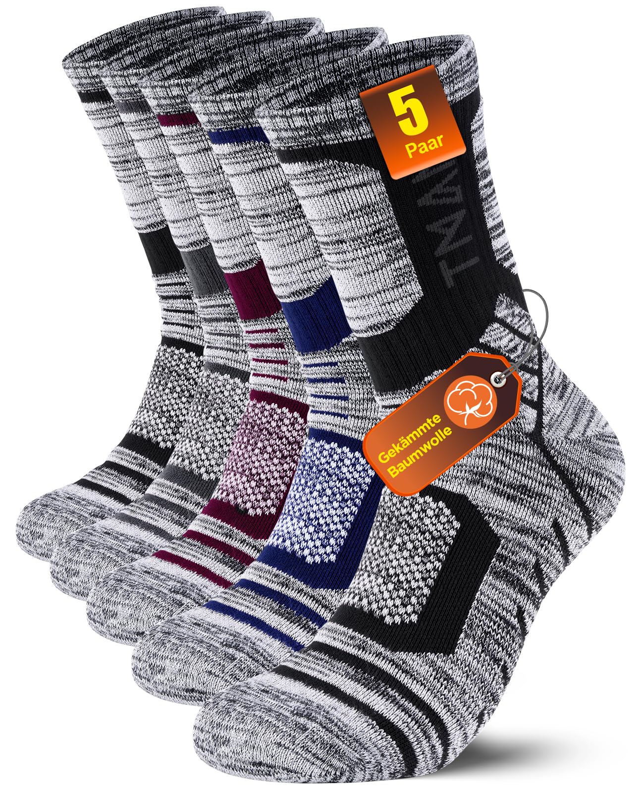 PULIOU Socken Herren Damen Baumwolle Wandersocken Anti-Blasen Arbeitssocken Outdoor & Trekking-Socken Atmungsaktiv Gepolsterte Professionell Tennissocken Laufsocken Sportsocken 5/6 Paar