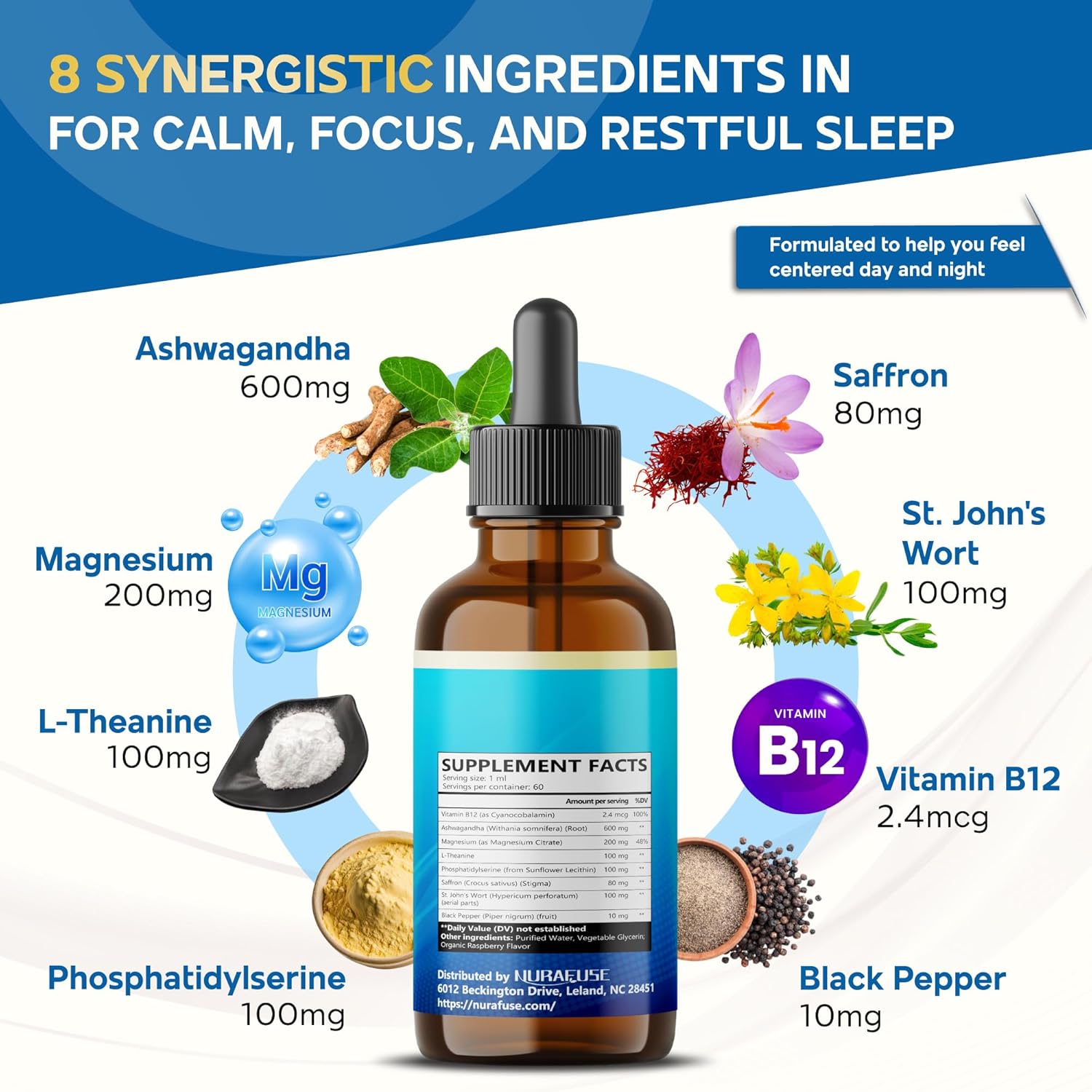 Liposomal Cortisol Shield, Ashwagandha, Magnesium, Theanine, Phosphatidylserine, St Johns Wort Liquid Drops – Ultra Potent, Natural Taste – 2 FL OZ (60ml) - Image 3