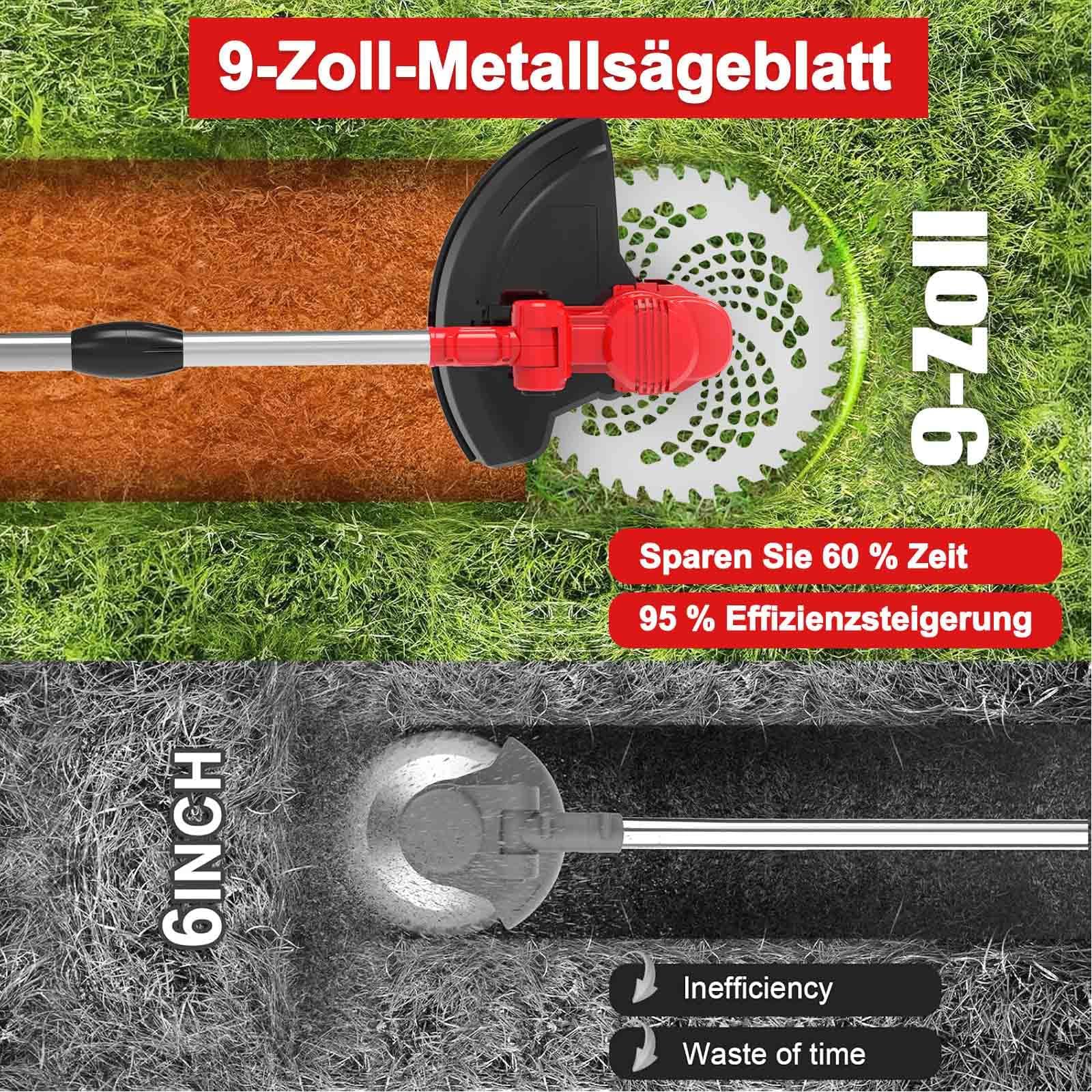 Rasentrimmer mit Akku und Unkrautbürste, 9" Bürstenlose Freischneider,mit 2 Akku 4.0Ah, 21v unkrautbürste akku, Trimmer Garten mit 4 Klingentypen, für Garden Trimmen