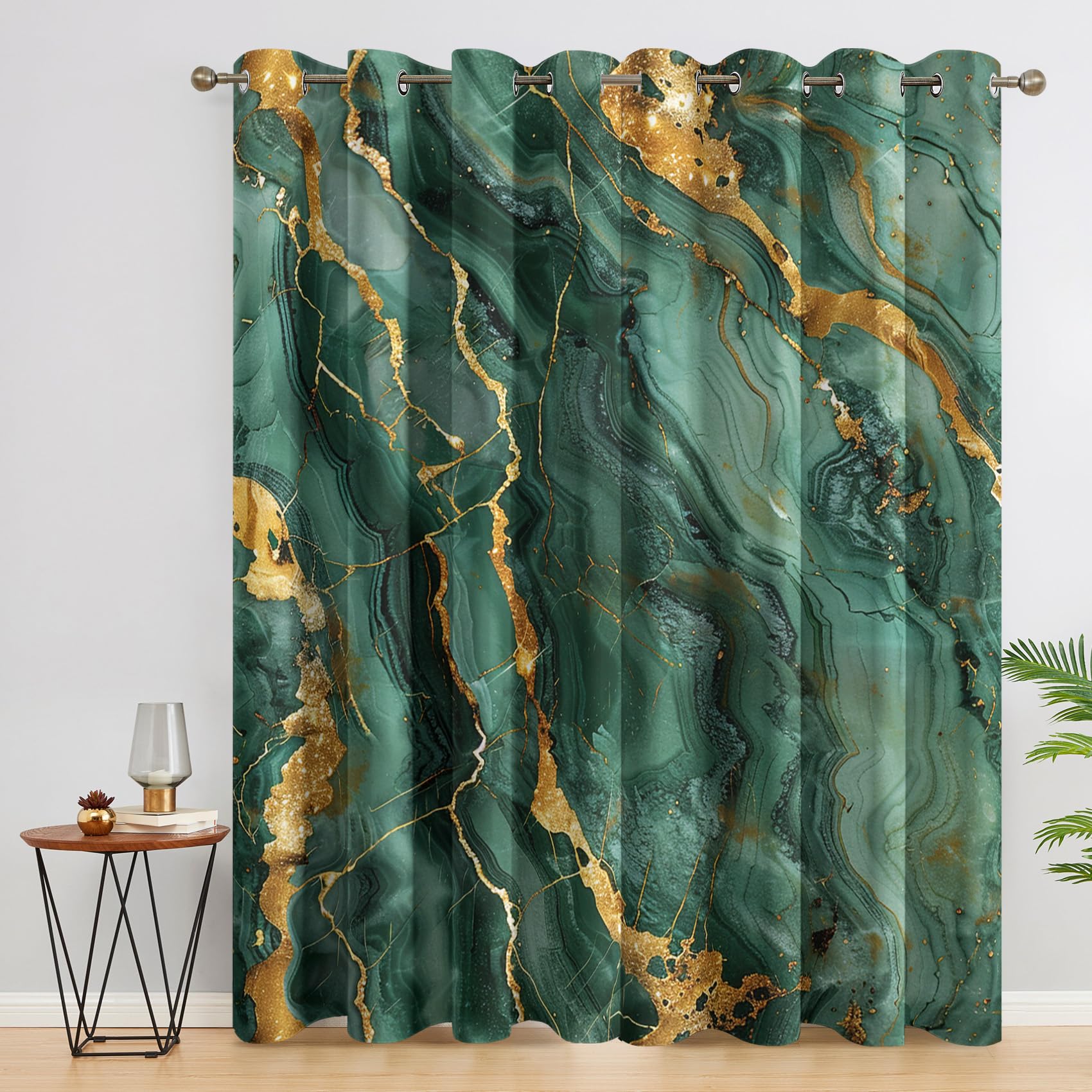 Generico Tende Marmo Verde per Interni Oscuranti 2 Pezzi, Tende Motivo Arte Astratto Moderna, Tenda Camera da Letto Soggiorno Casa Finestra, con Anelli, 140 L x 280 A cm A-X7