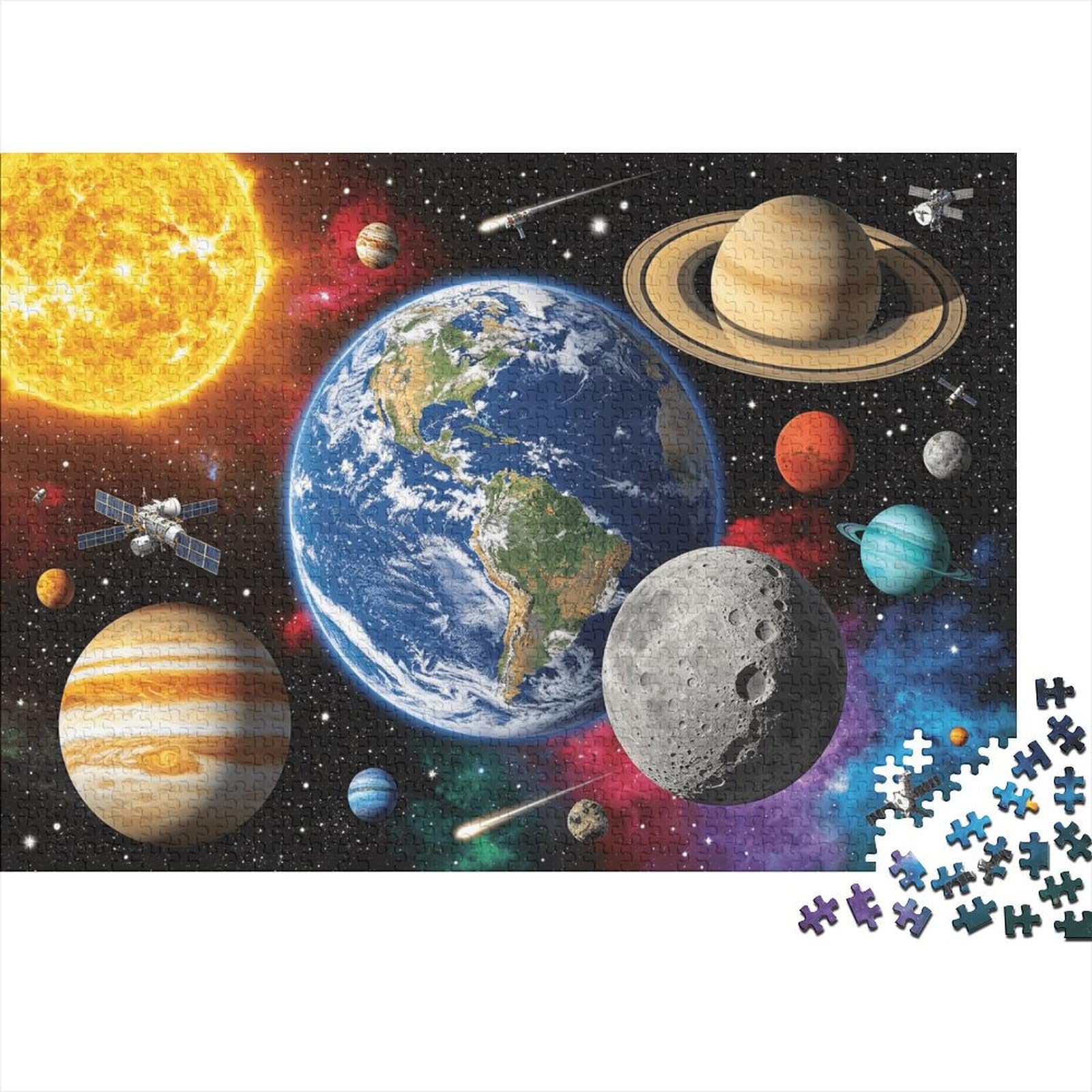 Space Galaxy Jigsaw Puzzle 1000 Pieces Recyclable Earth Moon Senior Puzzles Educational Game Decompression Ideal for Family And Friends Birthdays 38x26cm/1000pcs