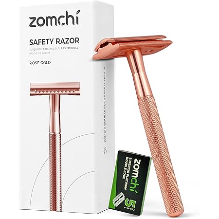Double Edge Safety Razor for Women, Safety Razor with 5 Blades, Women Razor with a Delicate Box, Fits All Double Edge Razor Blades,Free of Plastic (Rose Gold)