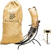 Large Viking Drink Horn with Stand 15-20oz Natural Cow Horn | Unique Beer Gifts for Men and Women Home Decor Accessories | Medieval Stein for Ale, Mead, Whiskey