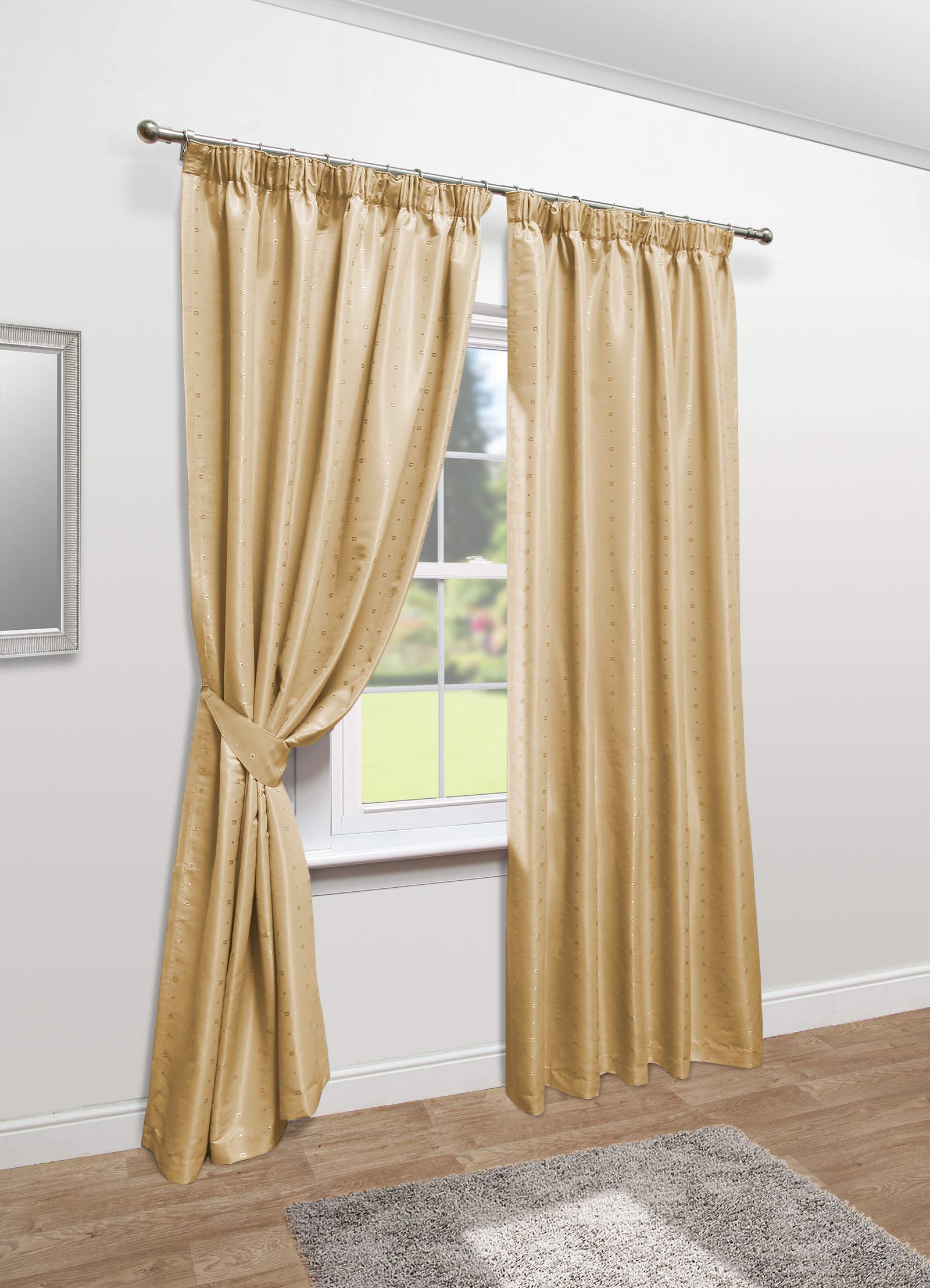 John Aird Cream Mayfair Square Dot Design Faux Silk Fully Lined Tape Top Curtains (, 66" Wide X 54" Drop)