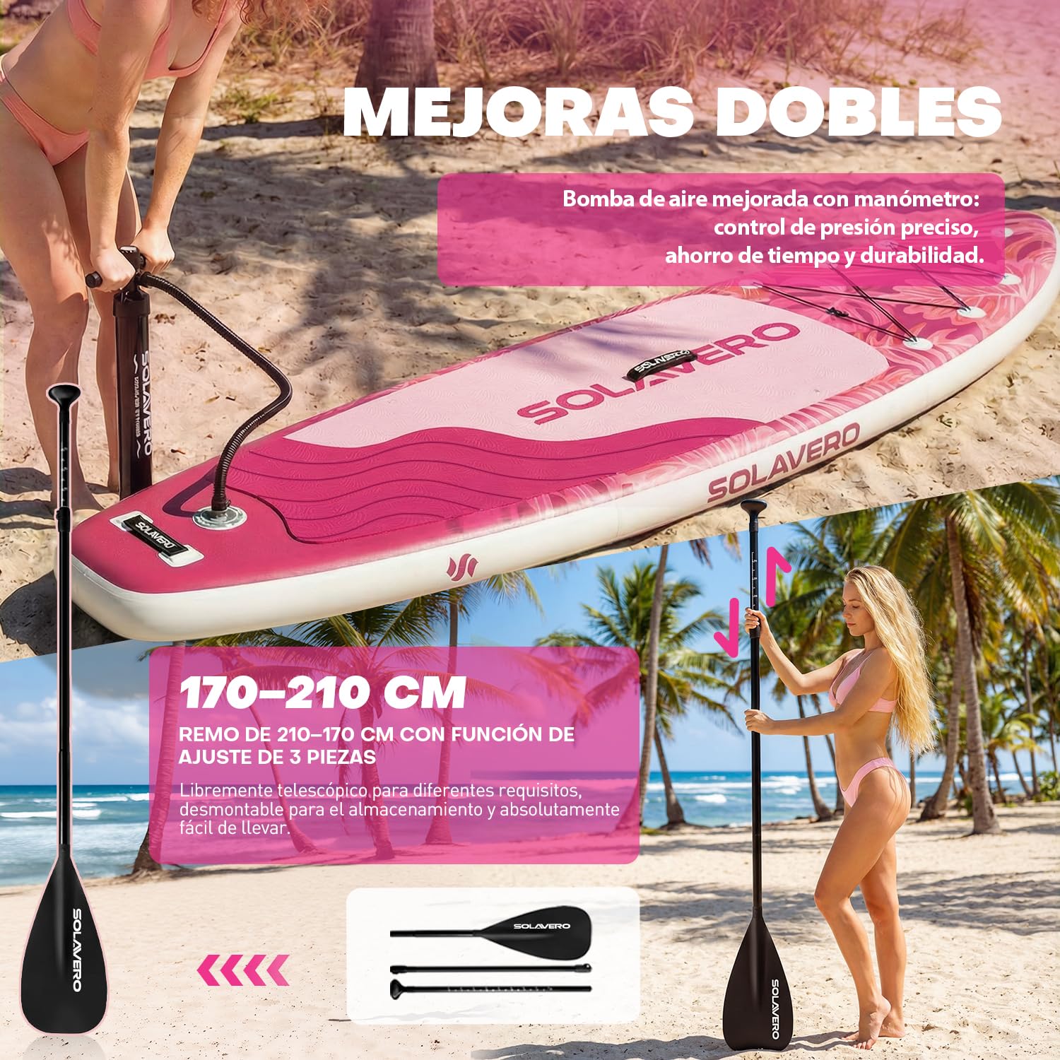 SOLAVERO Tabla Paddle Surf Hinchable, 323 x 83 x 15 cm Sup con Antideslizante EVA Deck, Paleta Ajustable, Soporte para Cámara, Quillas, para Todos los Niveles de Habilidad, hasta 200 kg