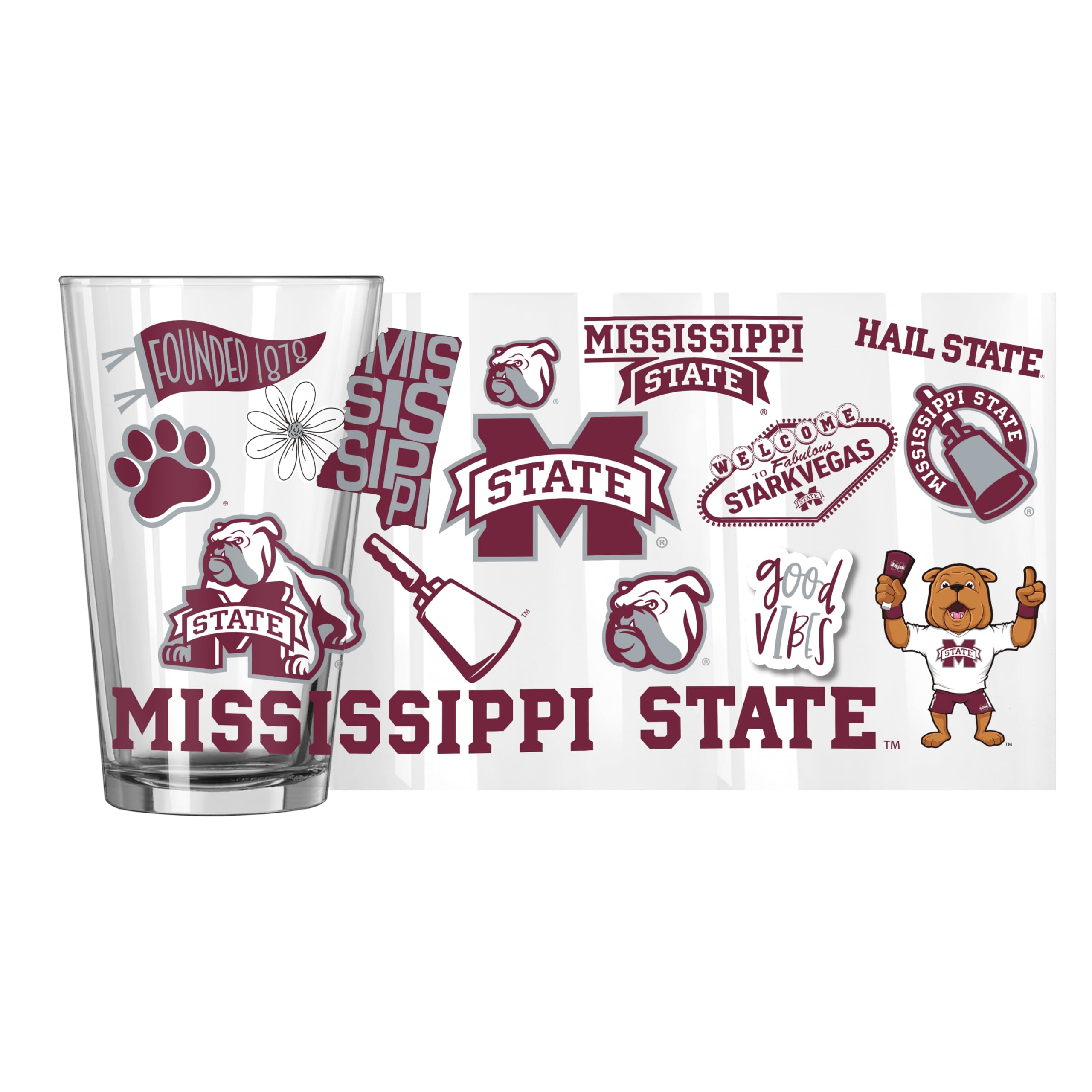 Logo Brands NCAA 16 oz Pint Glass - Durable Glass With Bold Team Color– Chip-Resistant Rim Drinkware For Fans, Tailgates, Home Bars &amp; Everyday Use