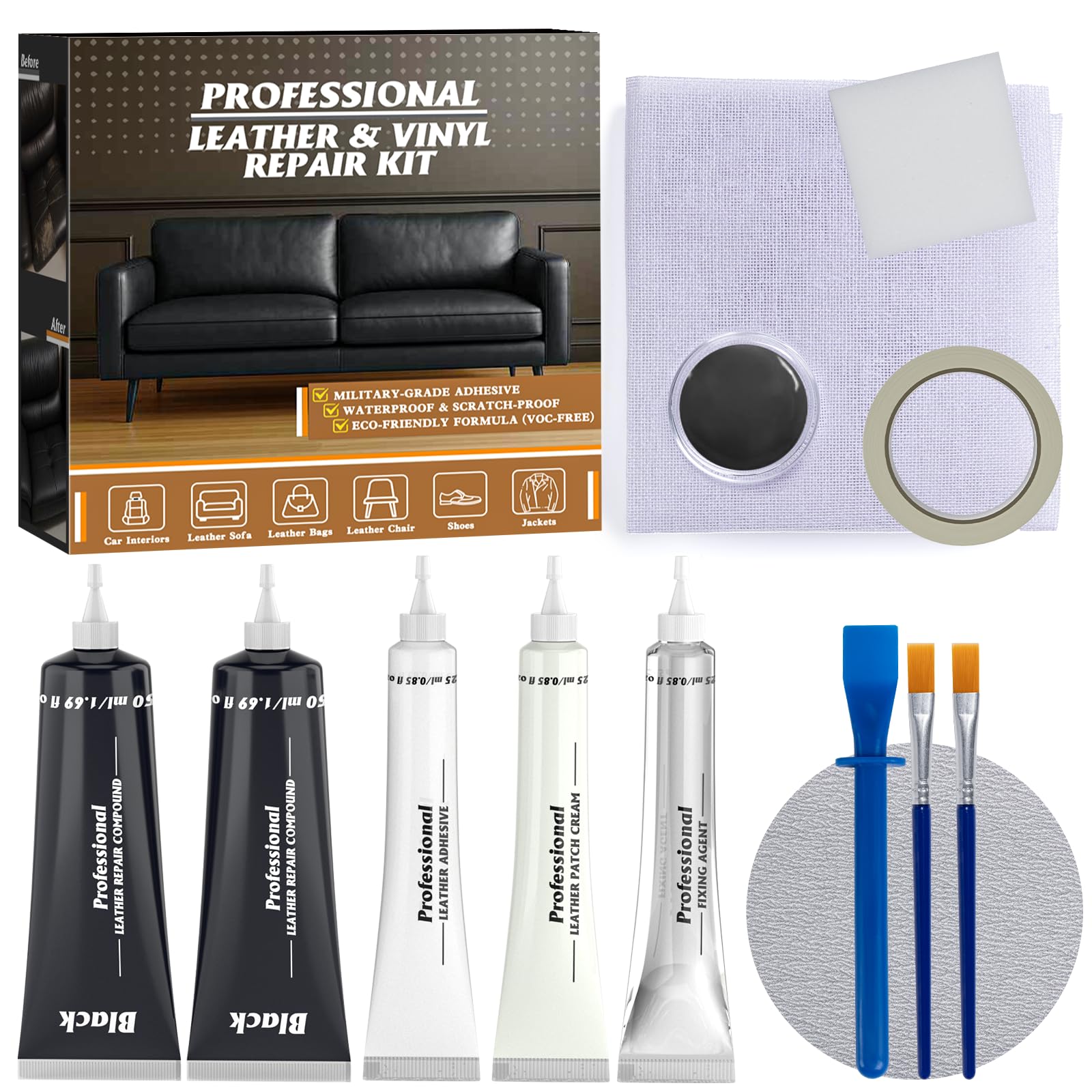 GLOWPOINT Black Leather Repair Kit for Furniture, Car Seats, Sofa, Jacket, and Purse, Vinyl Repair Kit with Super Easy Instructions to Match Any Color, Restore Any Glossy Leather Surface - 2