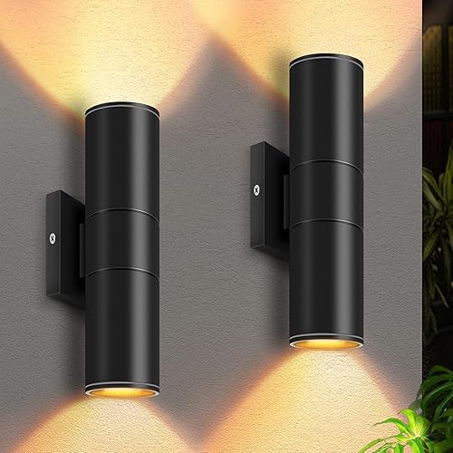 RIDALUX Cilindro de luz de pared para exteriores impermeable paquete de 2 lámparas de pared exteriores con LED hacia arriba - Luz exterior moderna disponible en Yaxa Costa Rica