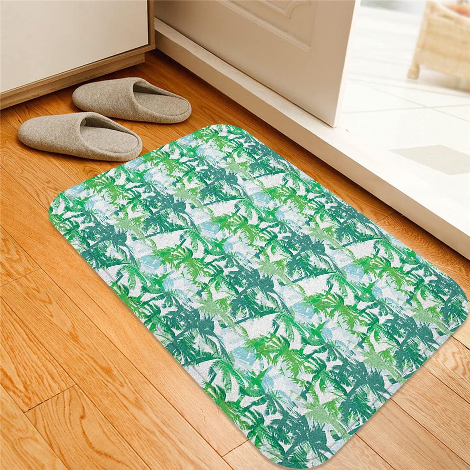 ESVET Bath Mat NonSlip Rug, Palm Leaf, Exotic Fantasy Abstract Coconut