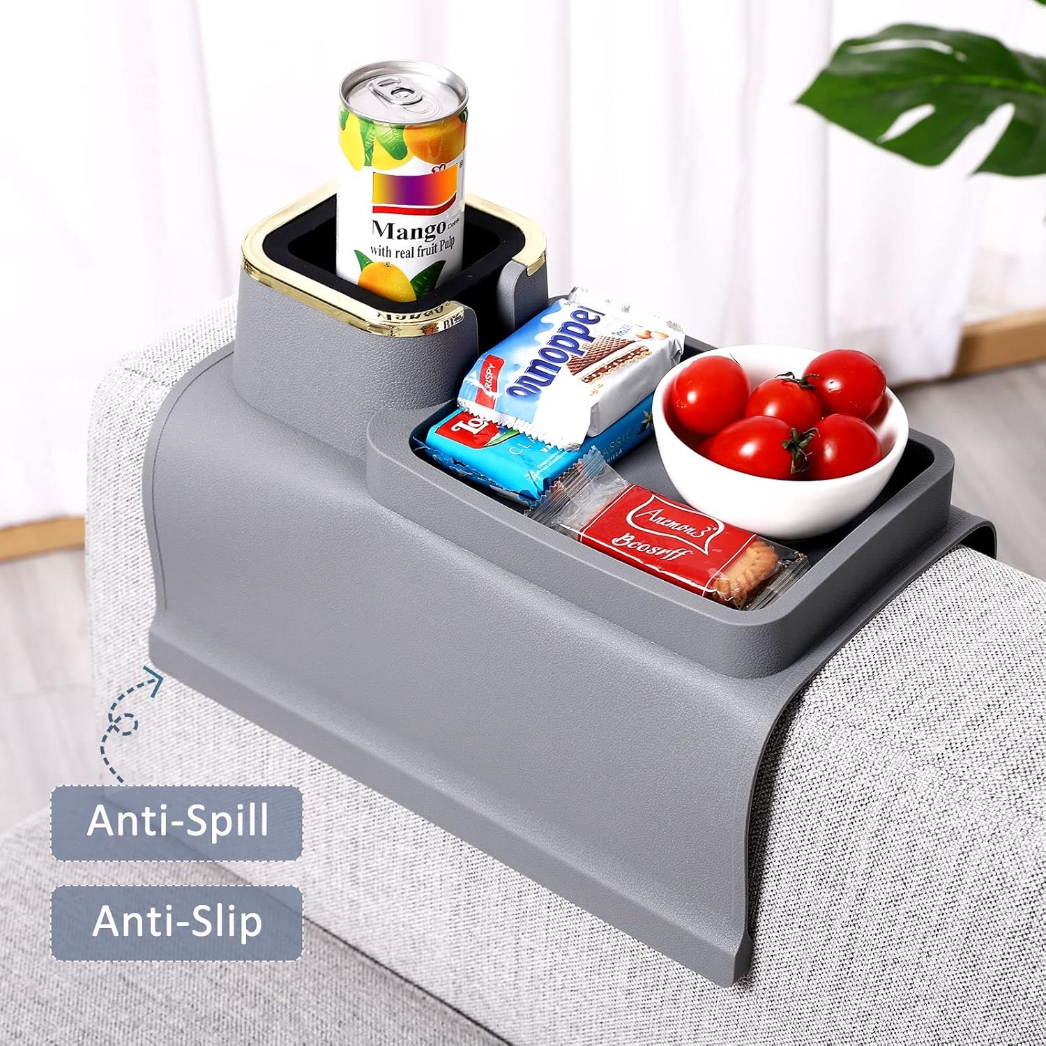 HMASYO Couch Cup Holder Tray - Silicone Sofa Armrest Table Couch Drink Holder and Tray Organizer for Remote Snacks Cellphone, Anti-Spill Anti-Slip Design, Gifts for Family Mom Dad Grandma - Image 2