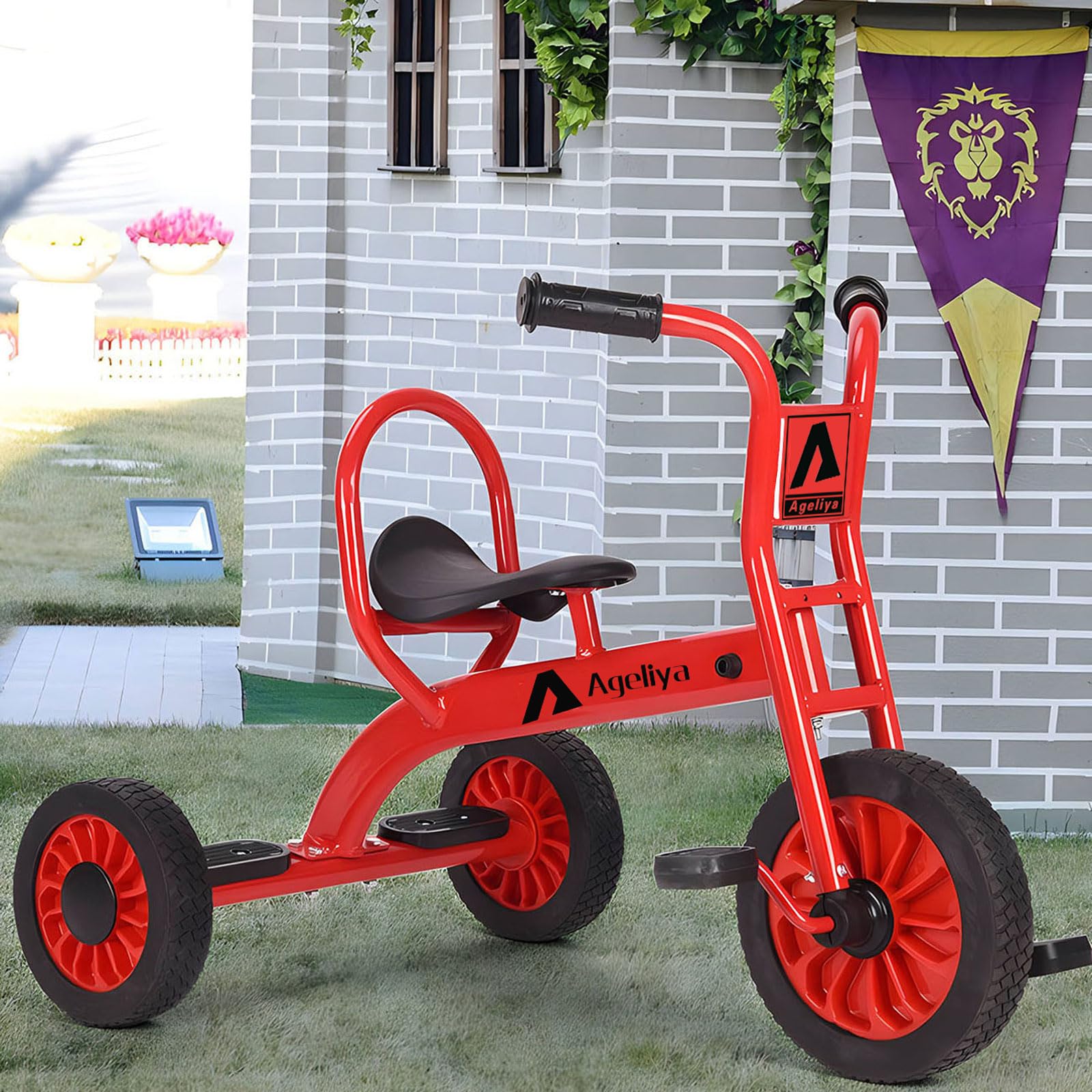 Kids Tricycle for Preschool Ages 3+, Ideal Outdoor Playground & Daycare Yard Trikes, Durable Metal Pedal Trike Gift for Boys and Girls, Sturdy Carbon Steel Frame, Inflation-Free Rubber Wheels