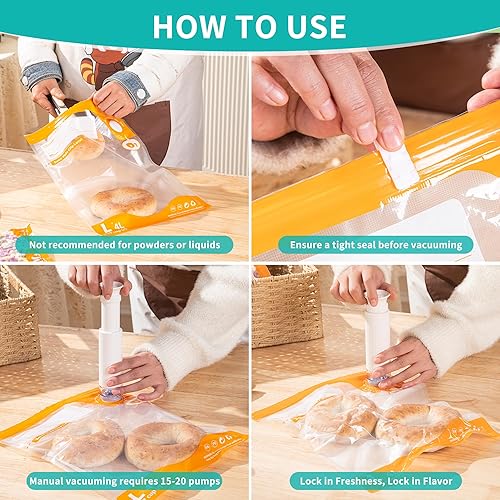 Miniatura 6 de Kit de sellado al vacío de 26 piezas, bolsas reutilizables para Sous Vide (20 bolsas + 6 clips), almacenamiento hermético de alimentos para