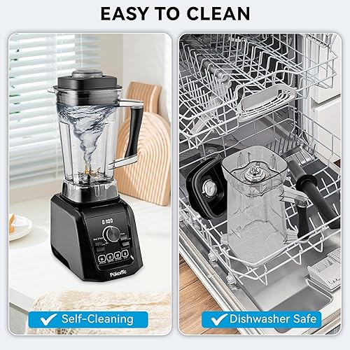 Miniatura 5 de Pukomc Licuadora para batidos con gran capacidad de 65 onzas, potente motor de 1200 W para cocina, 4 preajustes y 9 velocidades, licuadoras de
