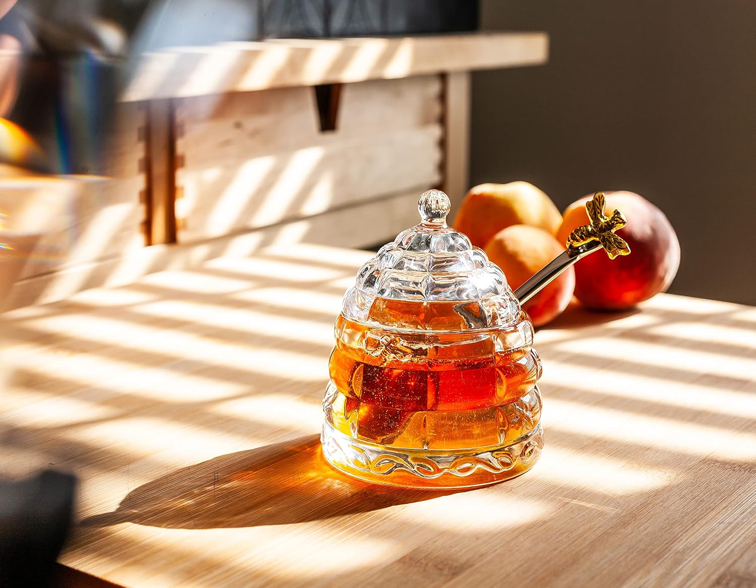 Abbott Collection Beehive Honey Pot w/Lid | Lidded Glass Honey Pot, Clear, Dishwasher Safe, 4"H