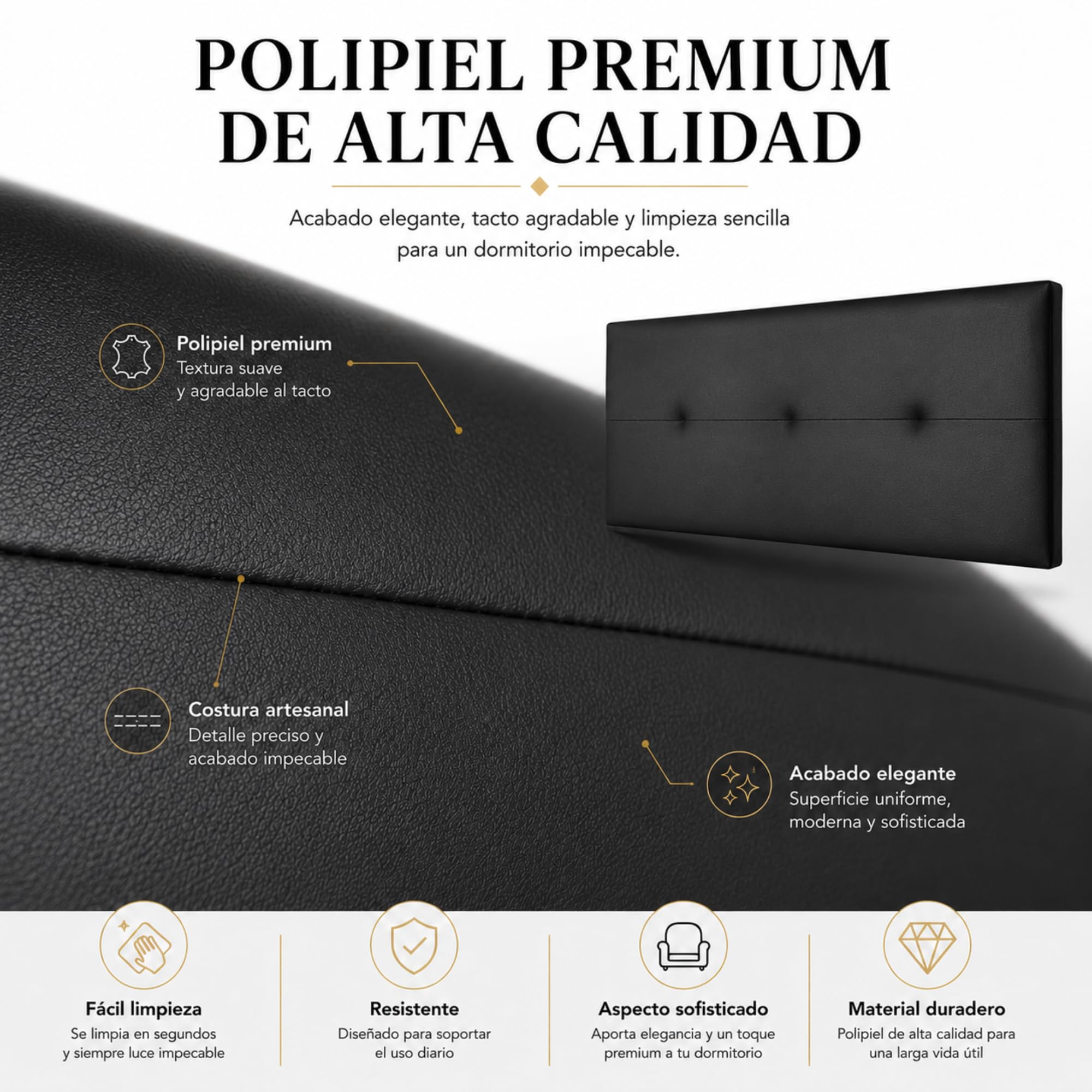 FISIO Dreams Cabecero Polipiel Caribe 2 para Cama 90, 105, 135, 150, 160, 180 y 200 cm | Cabezal Tapizado Original y Moderno | Fabricado en España | Fácil Instalación