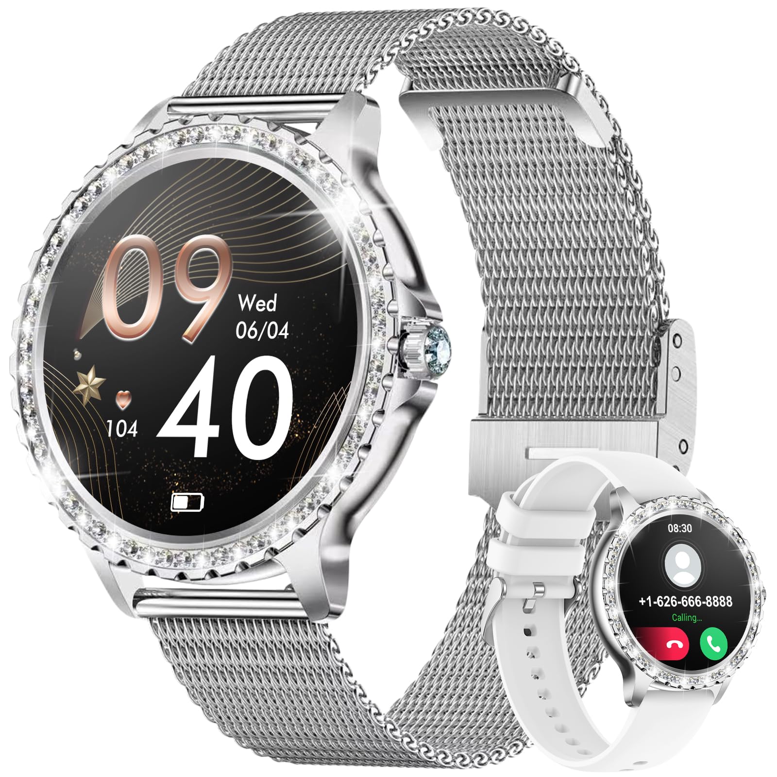 LIGE Smartwatch Donna con Chiamate Whatsapp, 1.32" Diamante Orologio Smartwatch con SpO2/Sonno/Contapassi/Cardiofrequenzimetro/Fisiologia Femminile Smart Watch per Android iOS