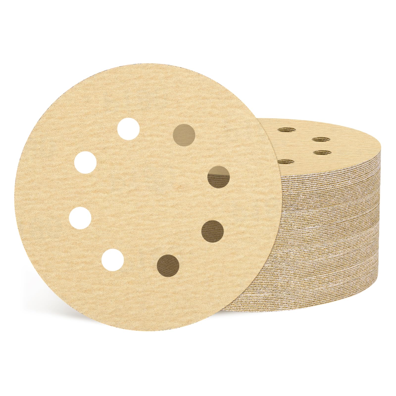 Kozelo 50 Pcs Sanding Disc 125 mm 180 Grit 8 Hole Hook and Loop Random Orbital Sandpapers Suitable for Drywall Sander Wood Metal Furniture, Yellow