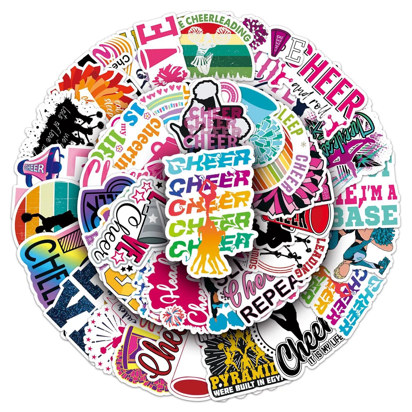 Cheer Stickers Cheerleader Stickers Pack 50PCs Vinyl Waterproof Decals,Perfect Cheer Gifts for Cheerleader Girls,Motivational Positive Stickers for Water Bottles Laptop Computer Luggage Cup