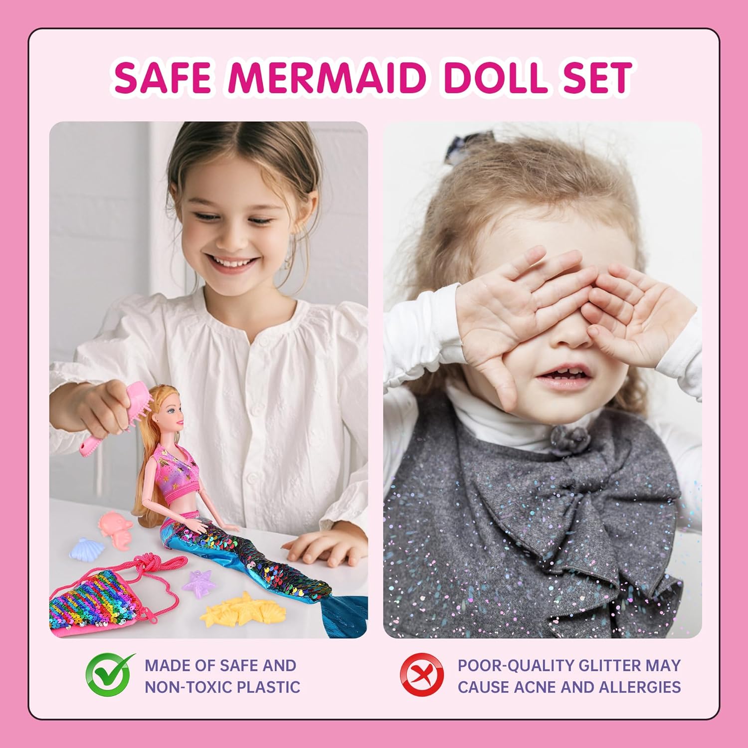 Mermaid Doll with Mermaid Purse| Brown Hair Princess Doll Playset with for Summer Water | Crossbody Mermaid Tail Coin Purse for Girls 4-7 | Mermaid Party Favors Birthday Christmas Holiday Gifts image 4 of 8 B0FCBZ6Z8V