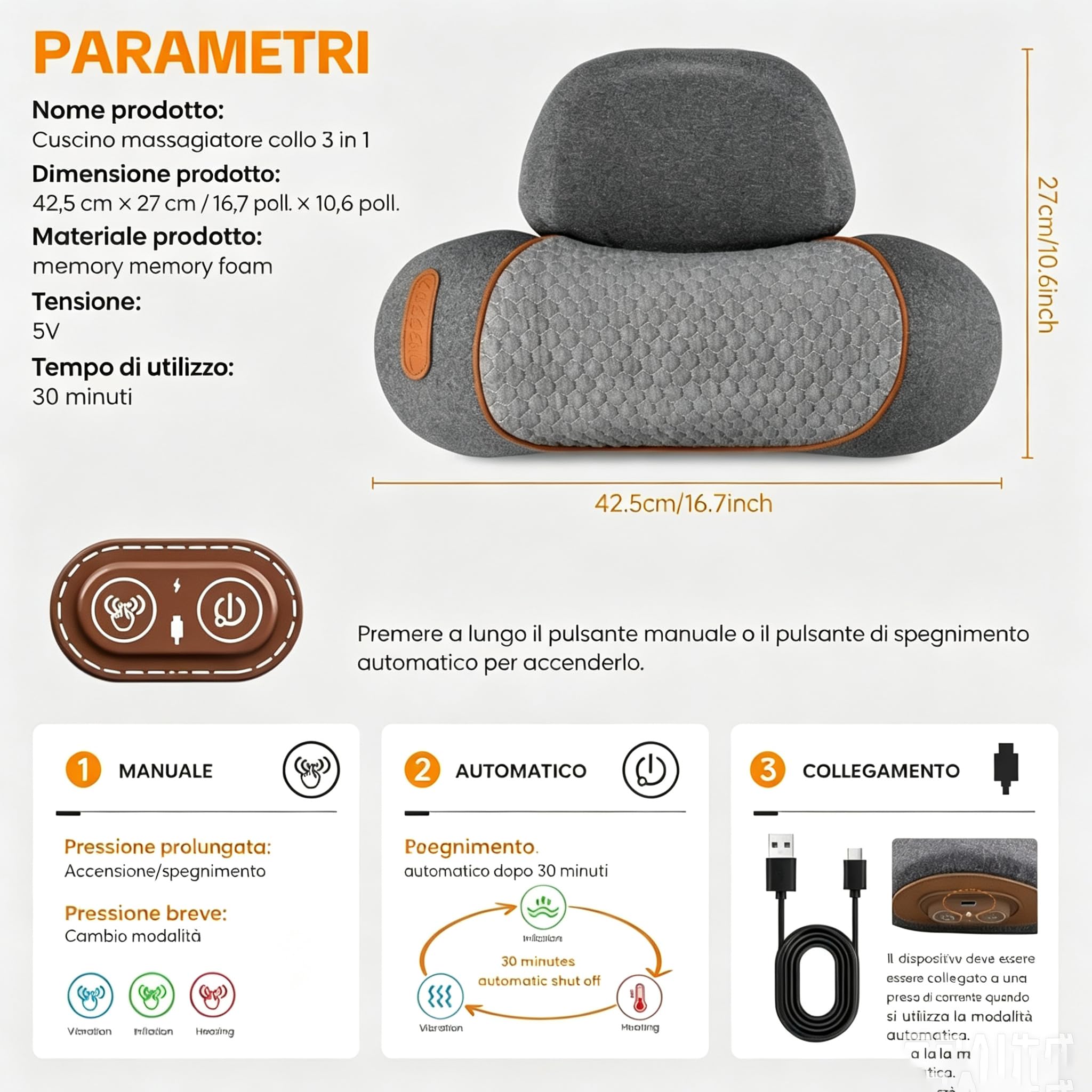 serealab Massaggiatore cervicale 3 in 1 con riscaldamento