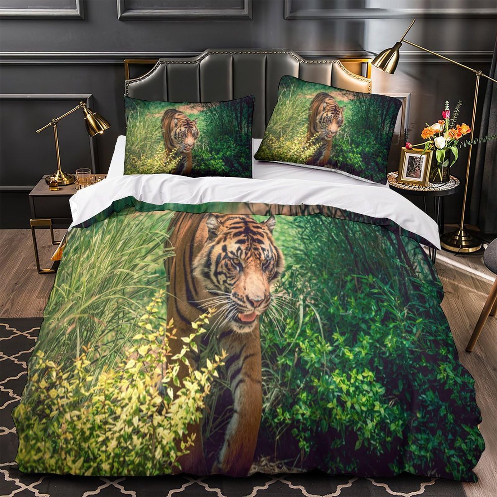 Housse de couette tigre sauvage 3D hypoallergénique et ultra douce pour lit single
