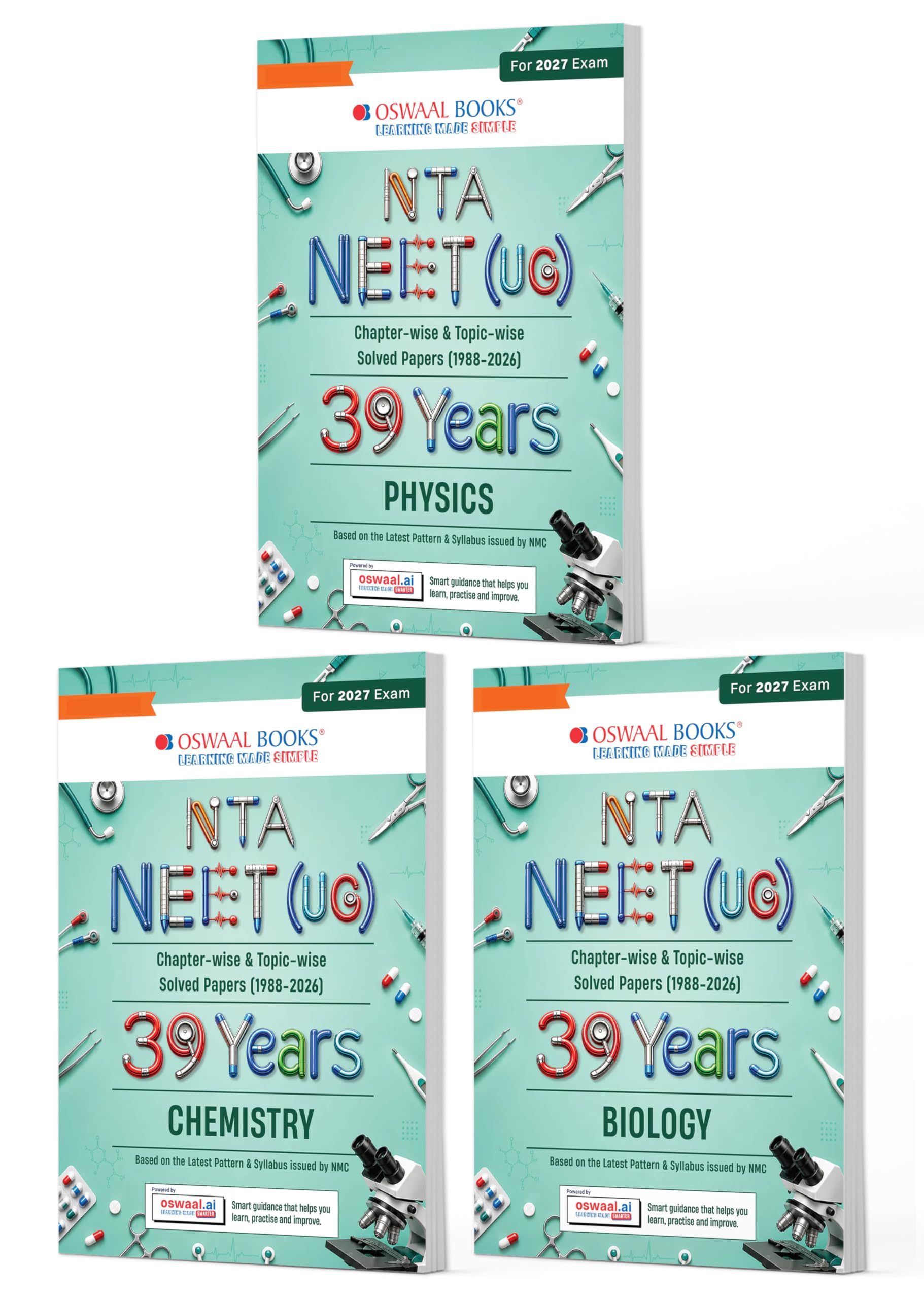 Oswaal NEET 39 Years’ Chapter-wise & Topic-wise Question Bank-Physics, Chemistry And Biology (Set of 3 Books)(1988-2026)