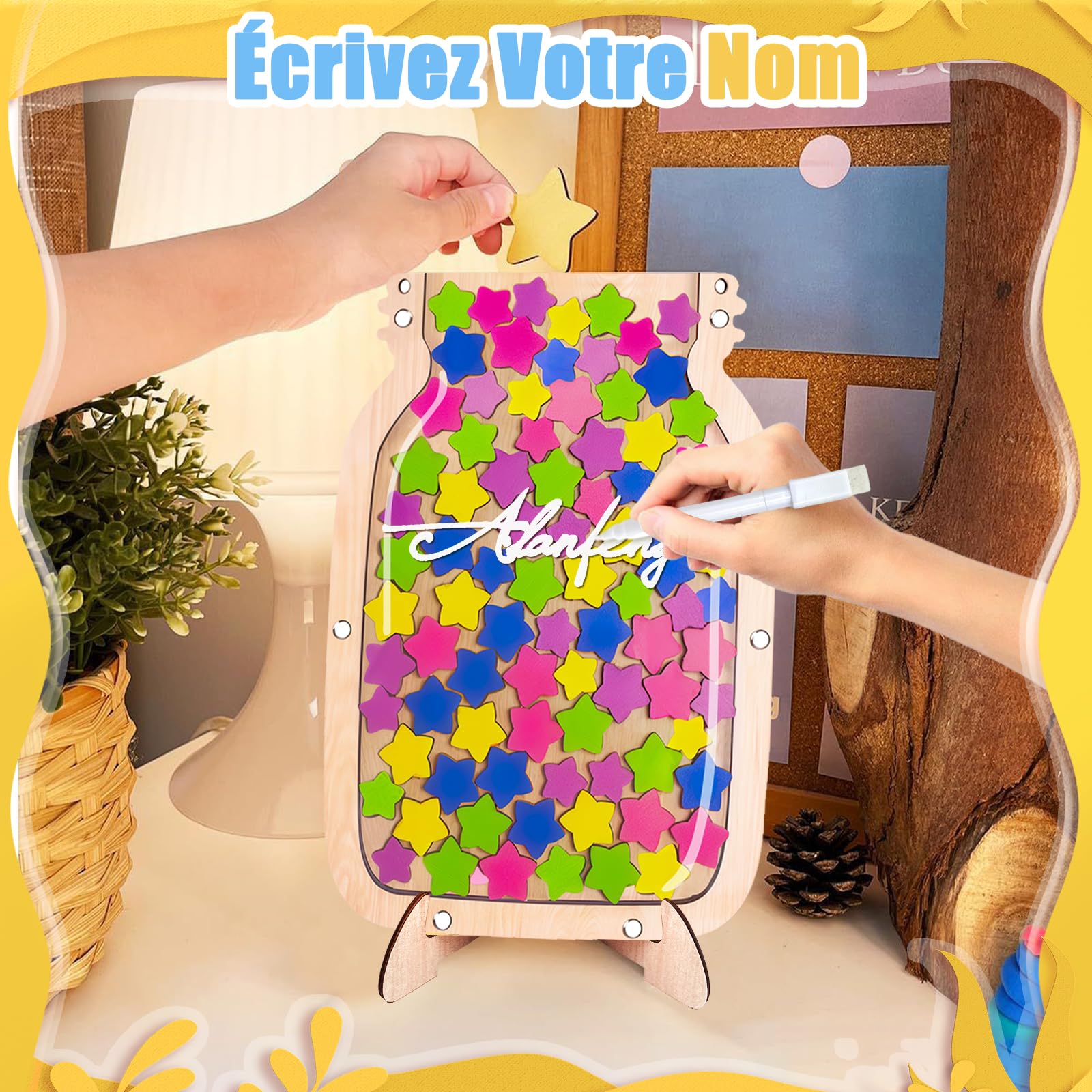 Star Reward Jar - Bocal de Récompense Étoile en Bois Magnétique pour Enfants, Pot de Récompense pour Apprentissage de la Propreté et Motivation en Classe ou à la Maison
