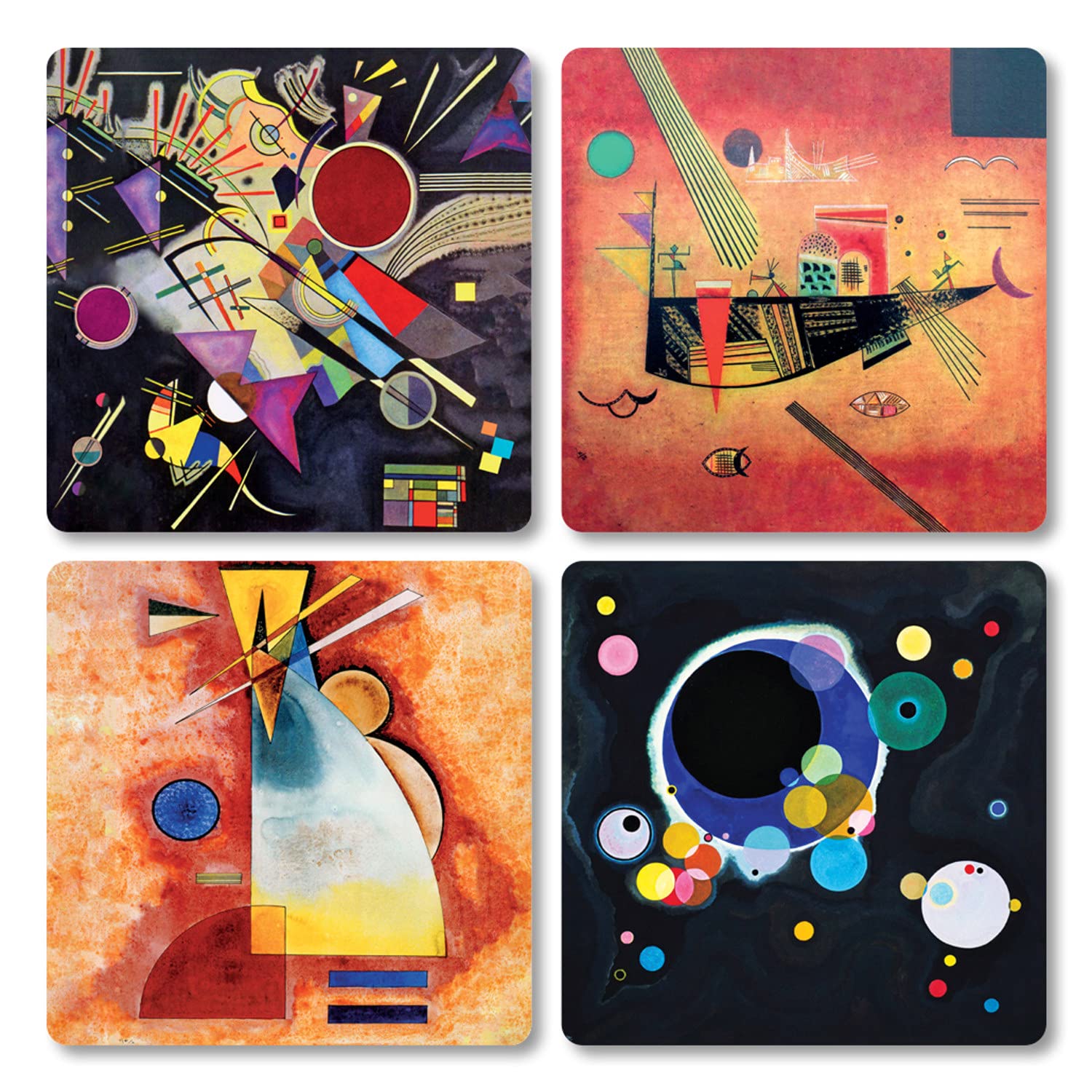 Giallobus - 4 Cuadrados de Paneles múltiples - Vassily Kandinsky - Las Obras más Bellas de Kandinsky - Colección 2 - Madera de MDF - 29,7x29,7 - x 4 Piezas