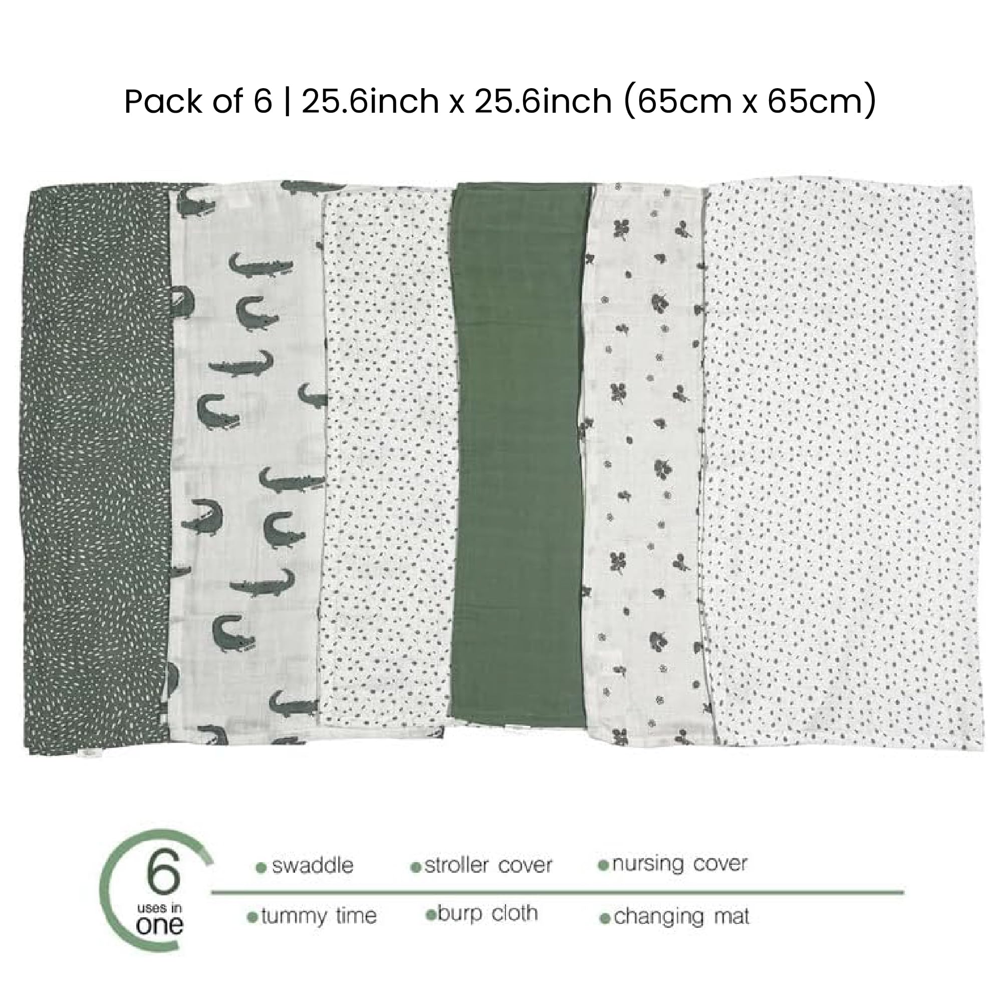 Luxe Dreams Muslin Cloths for Baby Pack of 6 Swaddles Blanket Soft & Breathable 100% Cotton Muslin Squares (65 x 65 cm) Burp Cloth for Newborn Baby Boys & Girls - Image 2