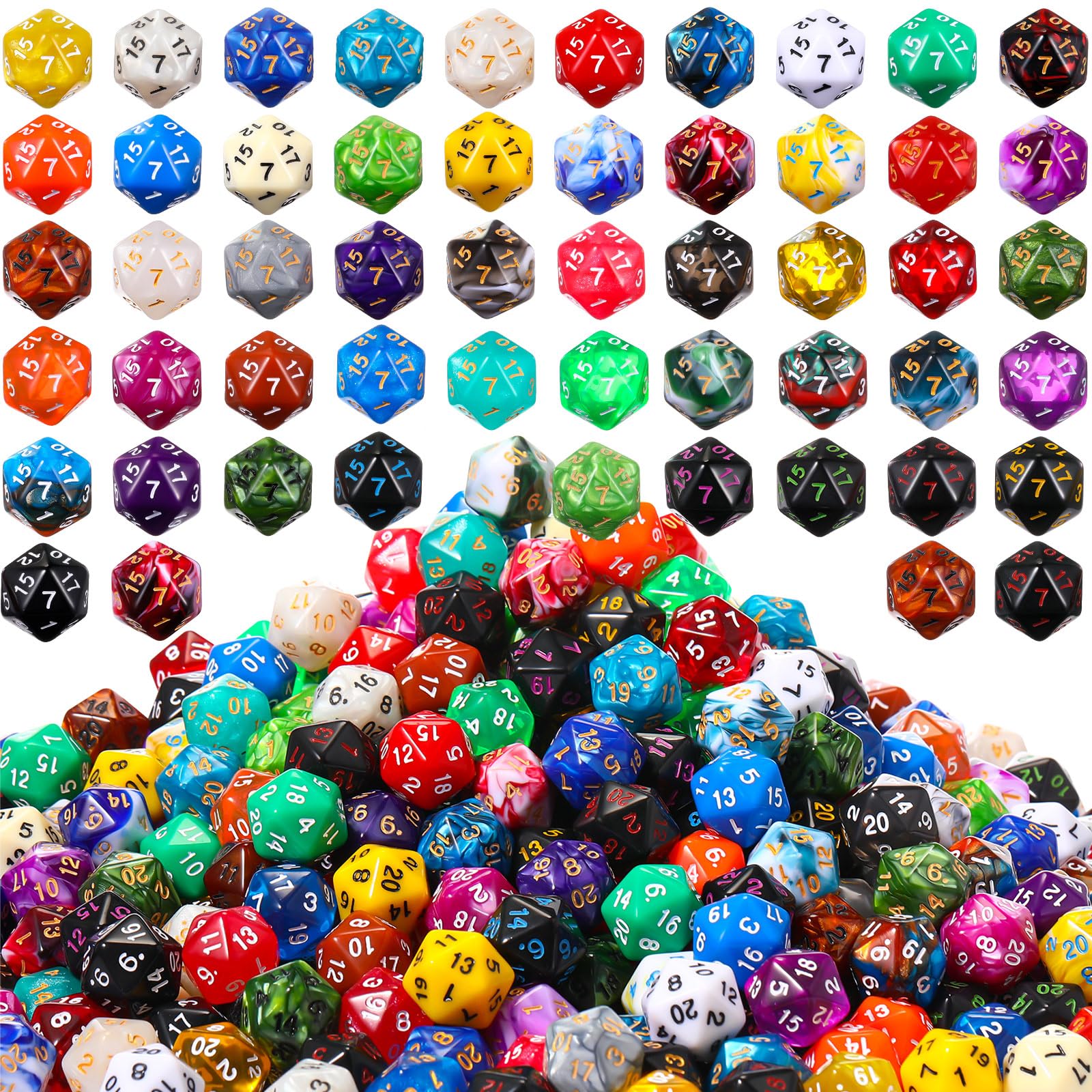 Skylety 500 Pieces Polyhedral Dice Sets with Black Pouch Compatible with RPG MTG Tabletop Role Playing Table Games Multi Colored Assortment (20 Sided Style)