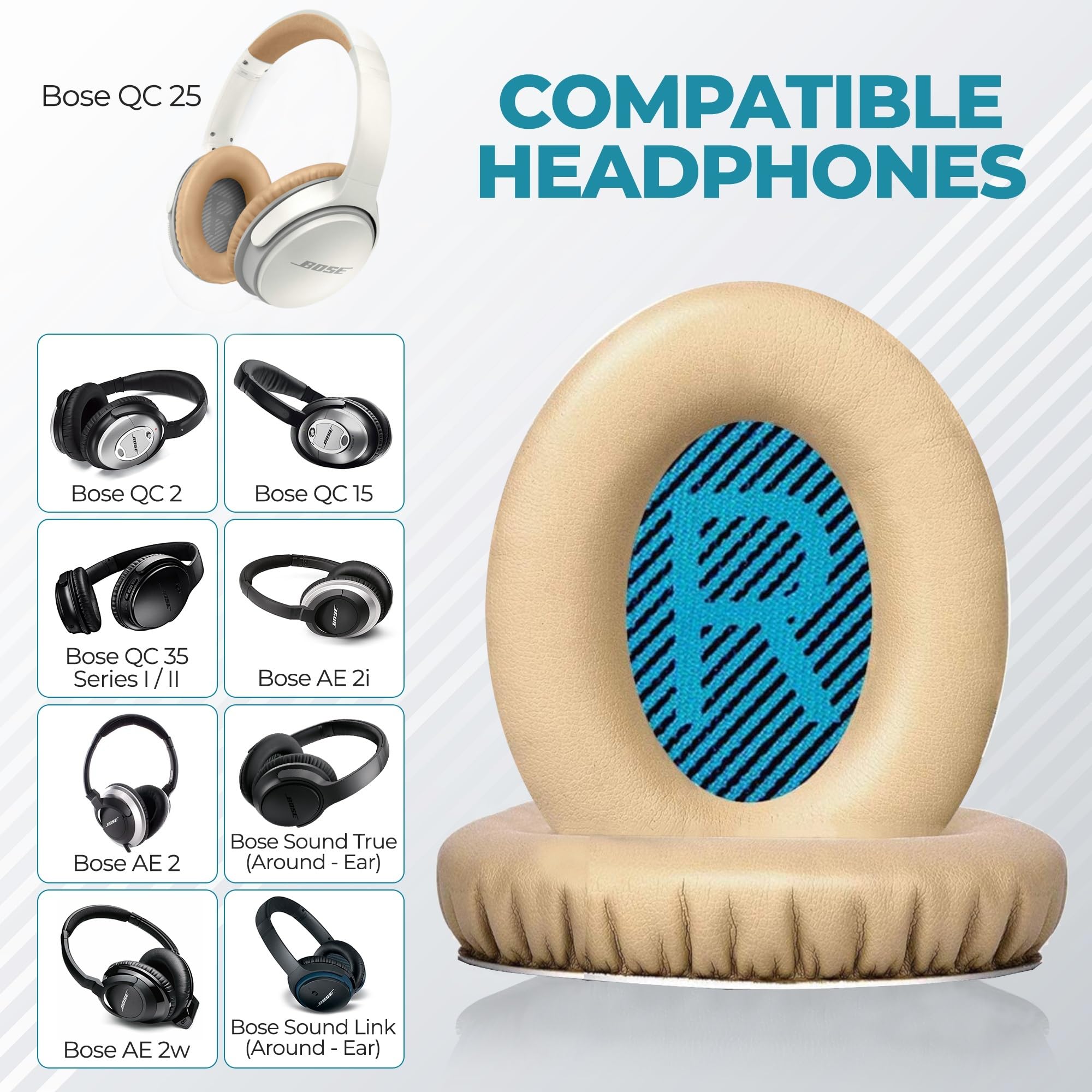 Replacement Earpads for Bose QuietComfort 15 QC15 QC25 QC2 QC35/Ae2 Ae2i Ae2w/SoundTrue & SoundLink Around-Ear & Around-Ear II - Image 2