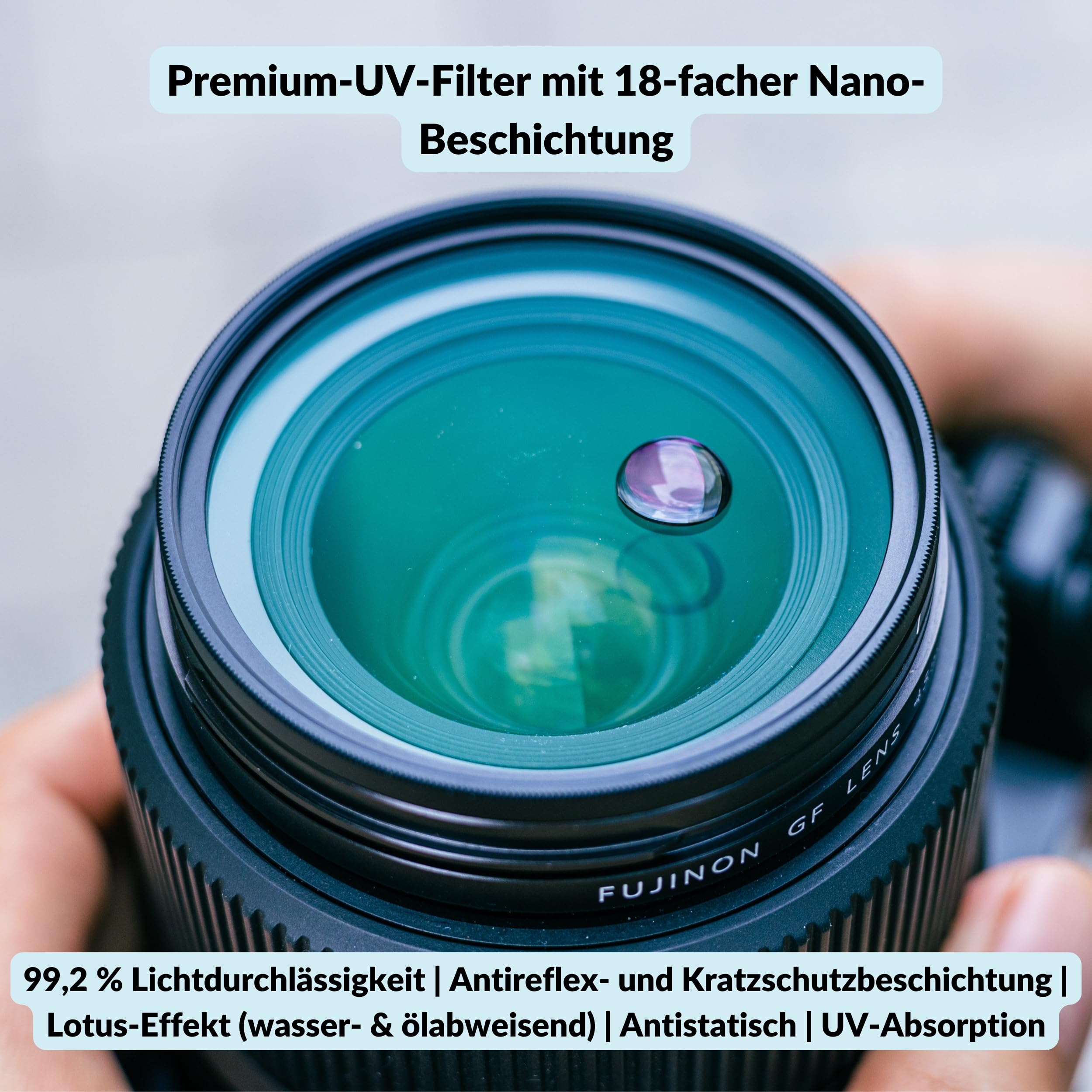Lens-Aid UV-Filter 58 mm Schutzfilter Schott Glas B270 | Objektiv Protector mit 18-facher Nano-Beschichtung, Aluminiumfassung, Doppelgewinde und Aufbewahrungsbox