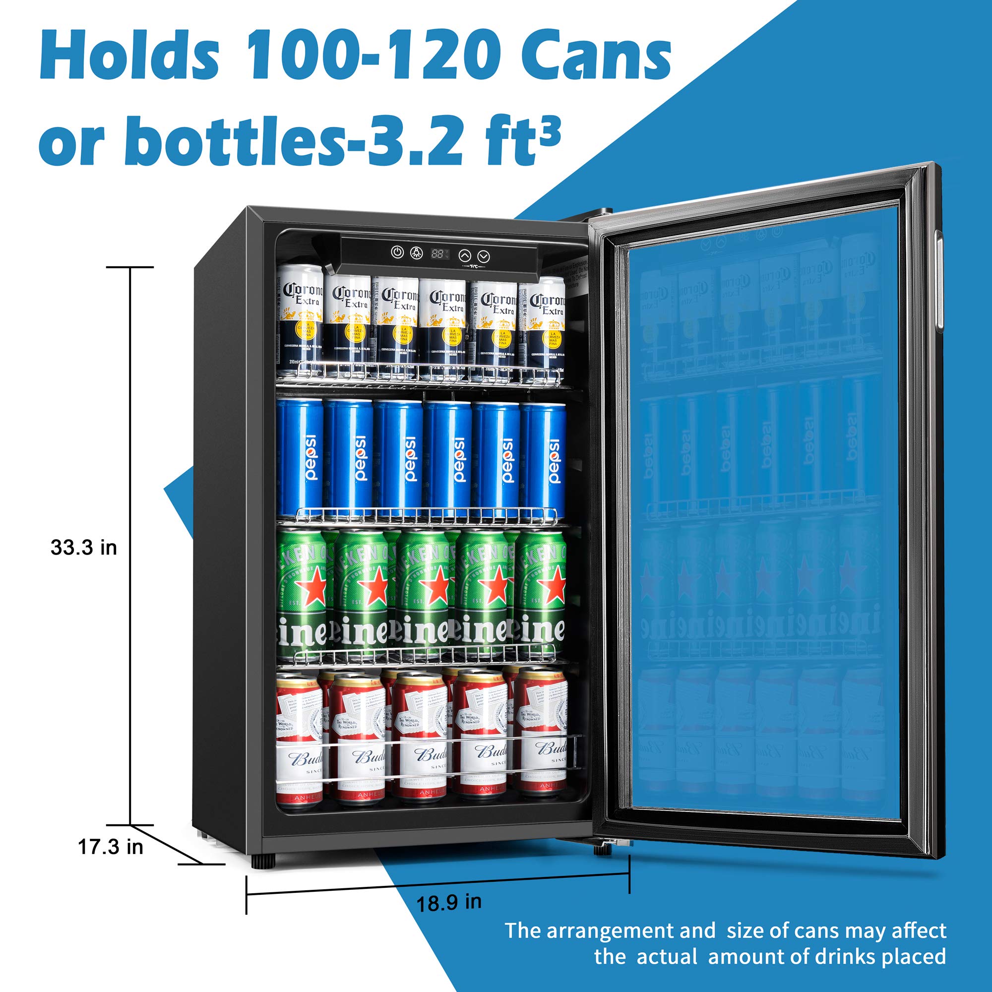Euhomy Beverage Refrigerator and Cooler, 130 Can Mini fridge with Glass