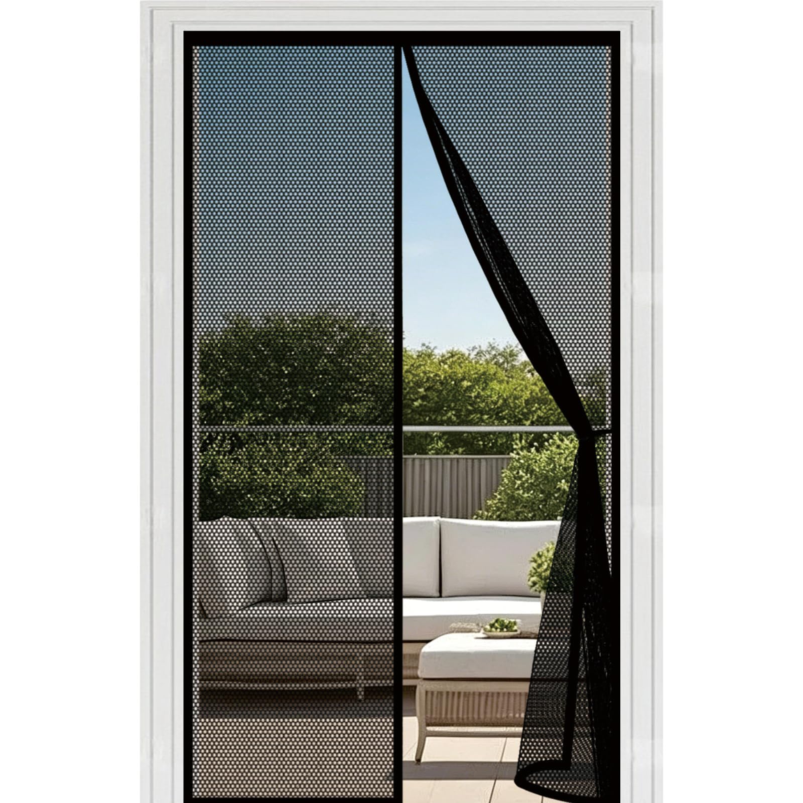 Magnetic Fly Screen Door 69 x 177 cm with Powerful Magnets Automatically Closes and Magic Tape, Install Without, Keep Bugs Out, Magnetic Screenfly Doors for Patio Door, Black