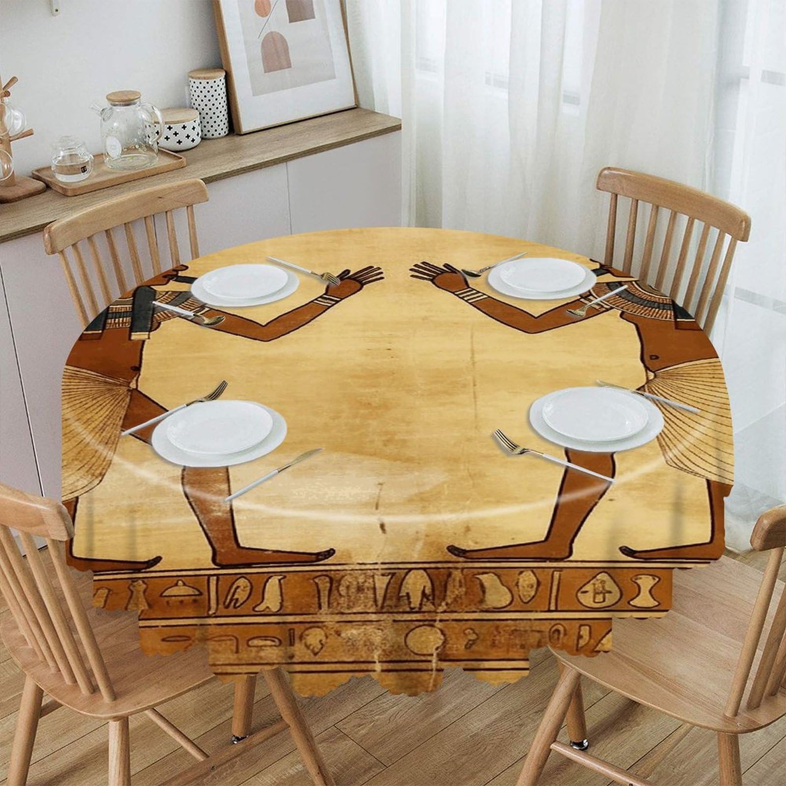 VstaDank Ancient Egyptian Round Tablecloth 60 Inch Easy to Clean Circle Table Cover Thick Decorative Round Polyester Table Cloth for Dining Kitchen Party Farmhouse Outdoor