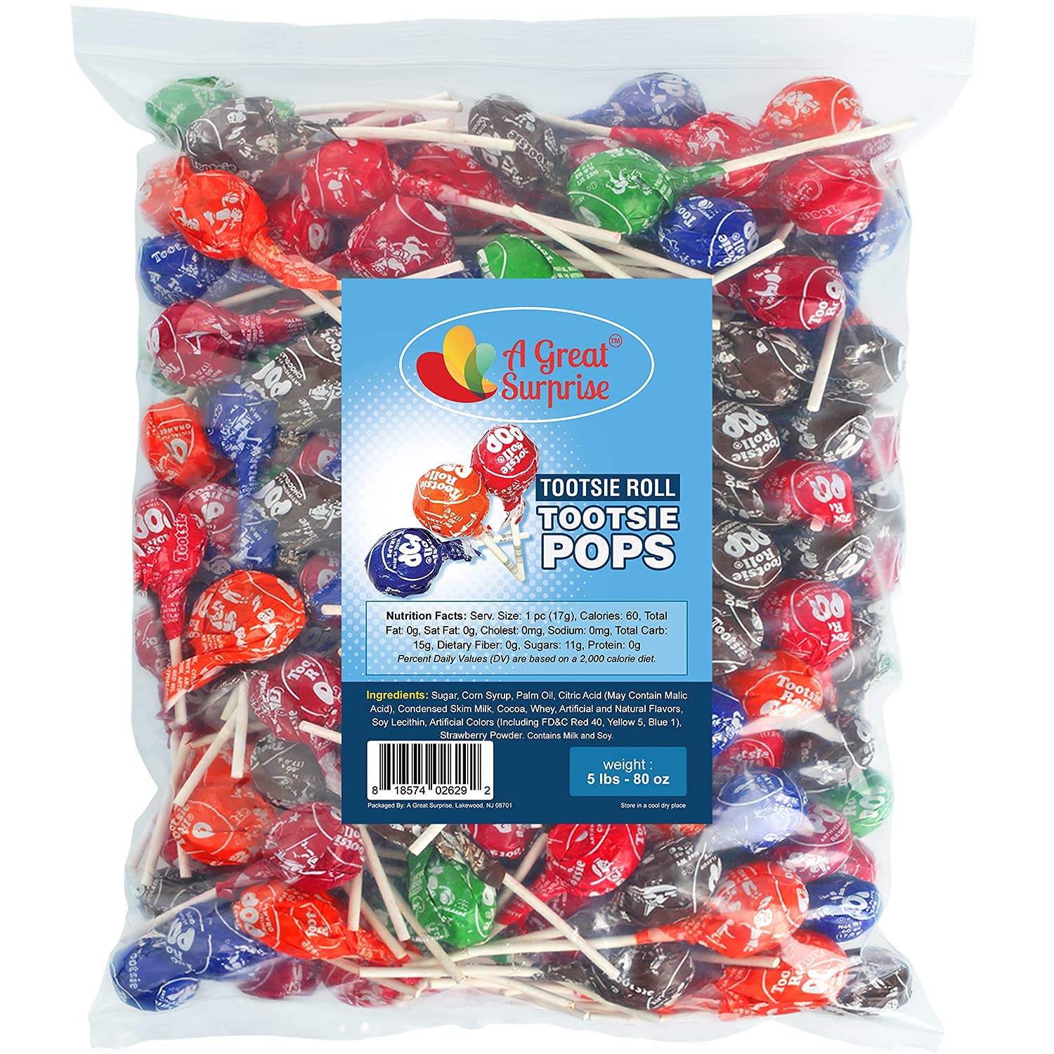 Tootsie Pops 5 Pounds Large Tootsie Roll Pops Assorted Flavored