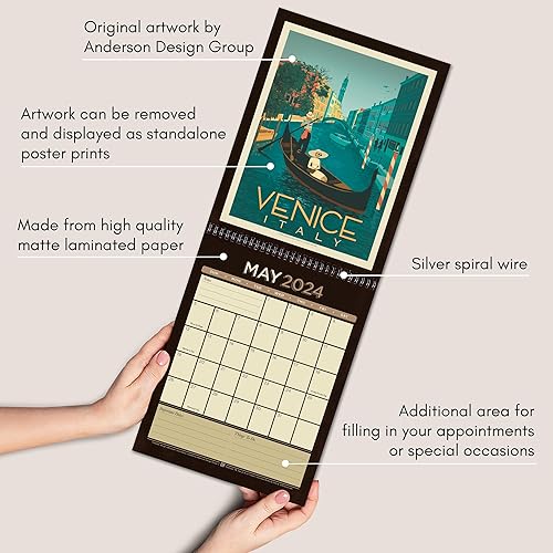 Miniatura 2 de Americanflat Calendario 2024  Diseño de destinos de viaje mundial  Calendario de pared grande con formato mensual  Calendario mensual colgante  10 x