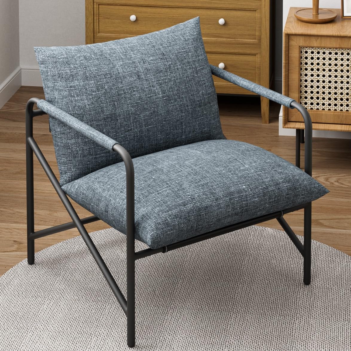 naspaluro Lounge Sessel mit Metallgestell, Moderner Sling Akzentstuhl mit Ergonomischen Kissen & Memory-Schaum, Gemütlicher Lesesessel für Wohnzimmer, Schlafzimmer, Ankleidezimmer, Dunkelgrau