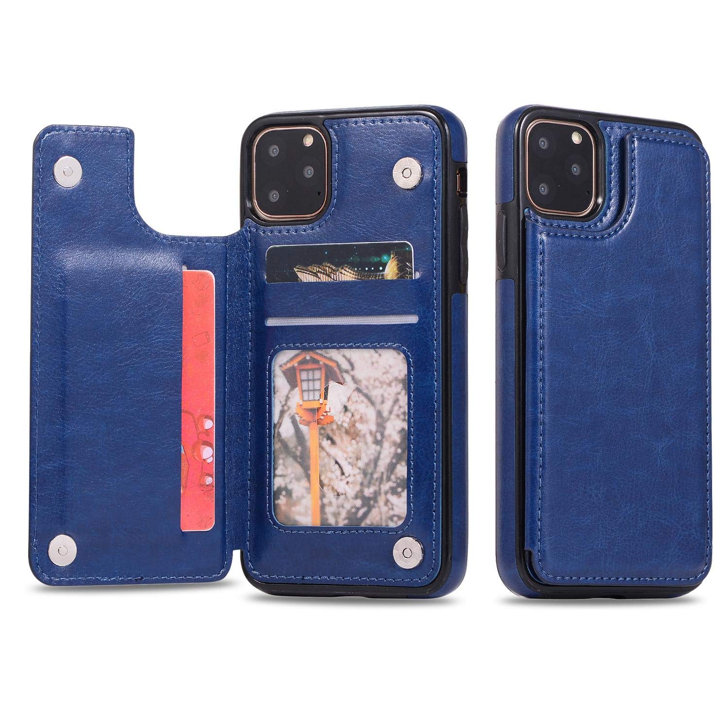 Étui de téléphone portable iPhone 12 Pro Max en cuir bleu double boucle